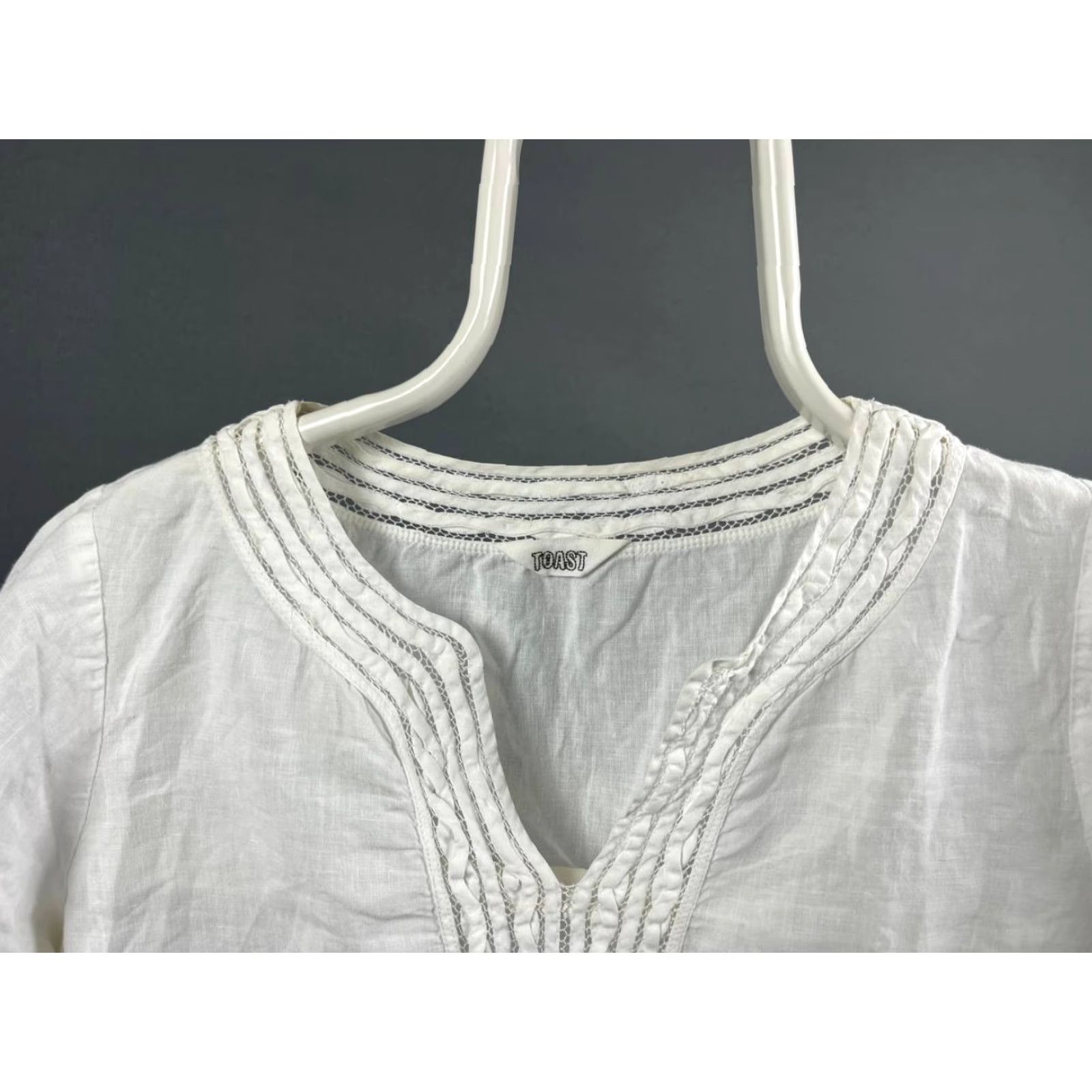 Vintage Toast Blouse Shirt Womens Size 14 White Linen Short Sleeve V-Neck Pullover Semi Sheer Casual Top Size XL / US 12-14 / IT 48-50 - 4 Thumbnail