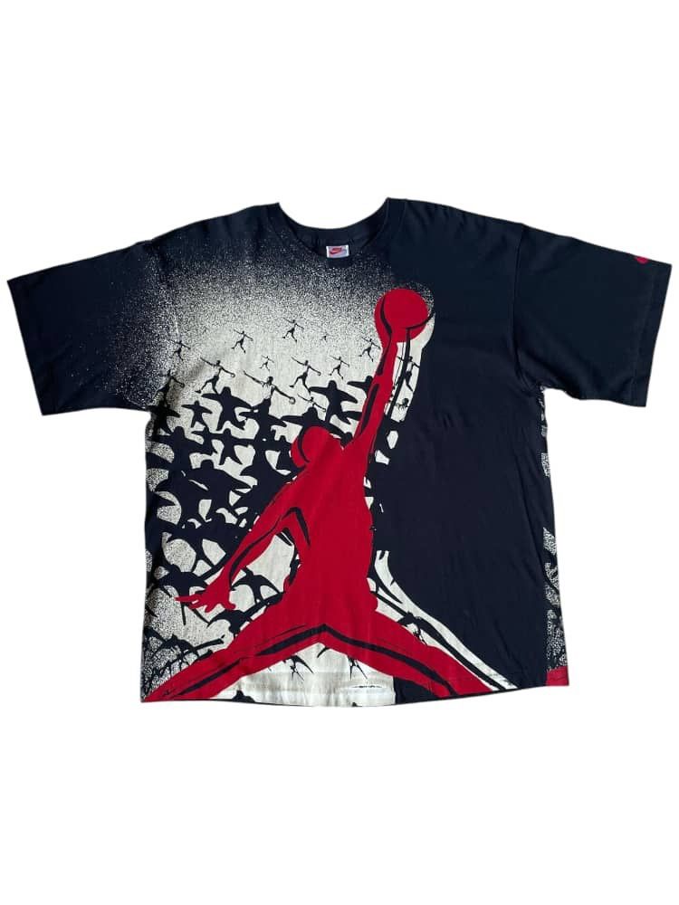 NBA × Nike × Vintage RARE VINTAGE 90s NIKE AIR JORDAN OVERPRINT T-SHIRT Size US L / EU 52-54 / 3 - 1 Thumbnail