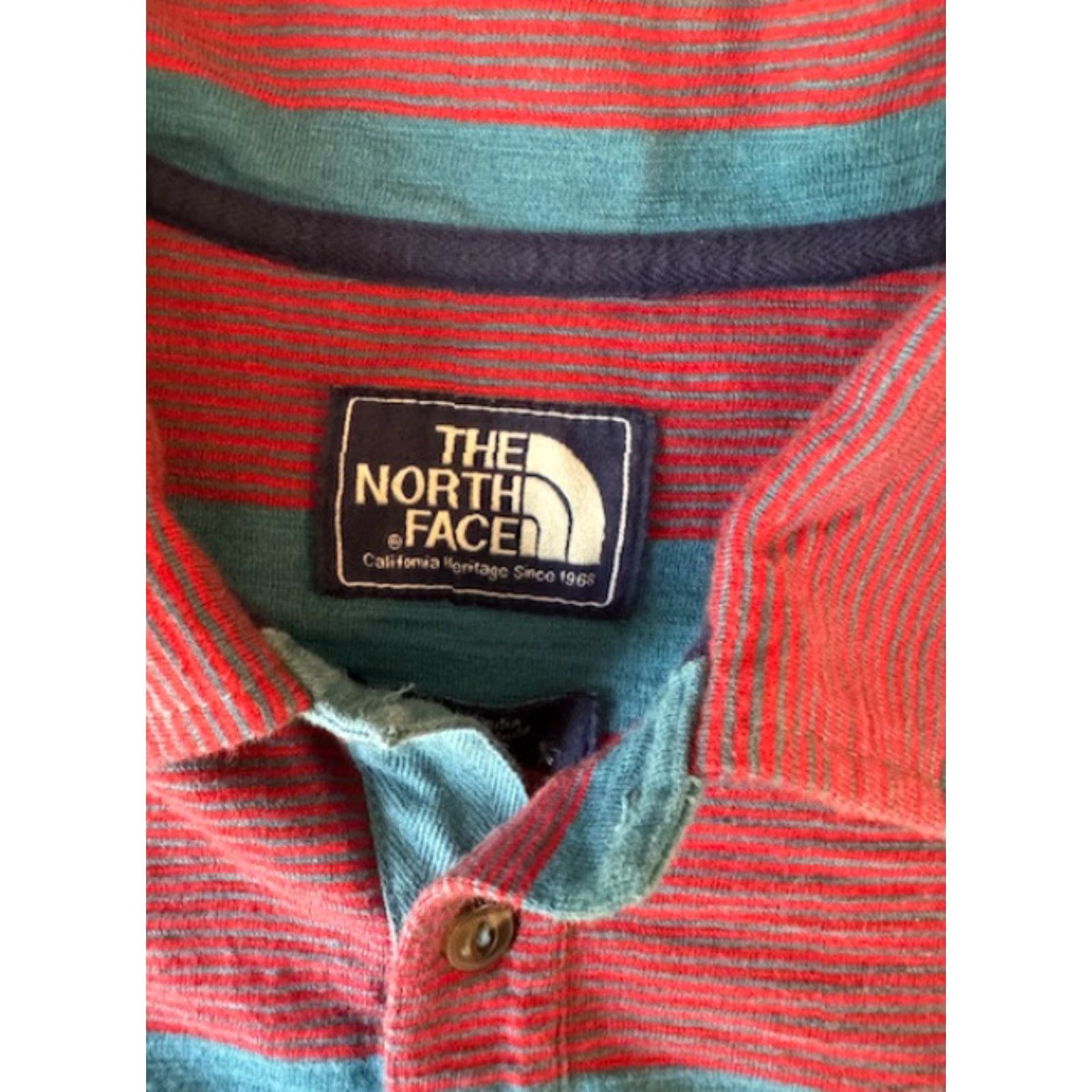 The North Face The North Face Mens Large Polo Shirt Short Sleeve Striped Red Blue Multicolor Cotton Polyester Button Closure Collared FIt Regular Mens 90s? Size US L / EU 52-54 / 3 - 2 Thumbnail