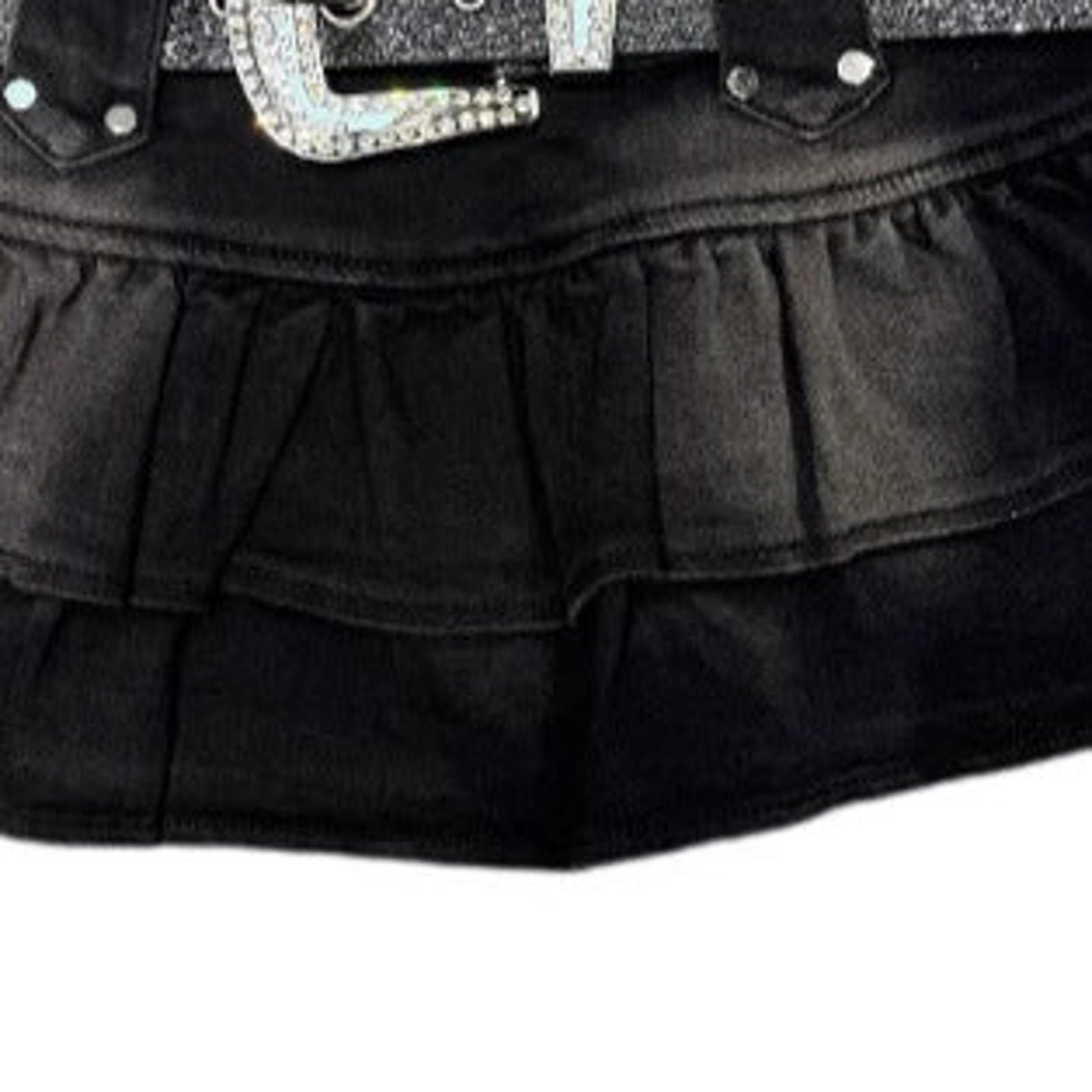 Jean Black Ruffled Mini Skirt with Rhinestone Buckle Belt Size 32" / US 10 / IT 46 - 3 Thumbnail