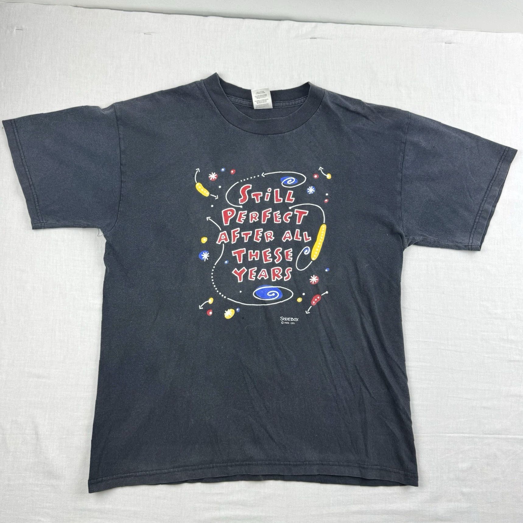 Vintage VINTAGE Shoebox Greetings T Shirt Adult Large Black 90s Mens Short Sleeve Crew Neck Still Perfect Fun 1990s Size US L / EU 52-54 / 3 - 3 Thumbnail