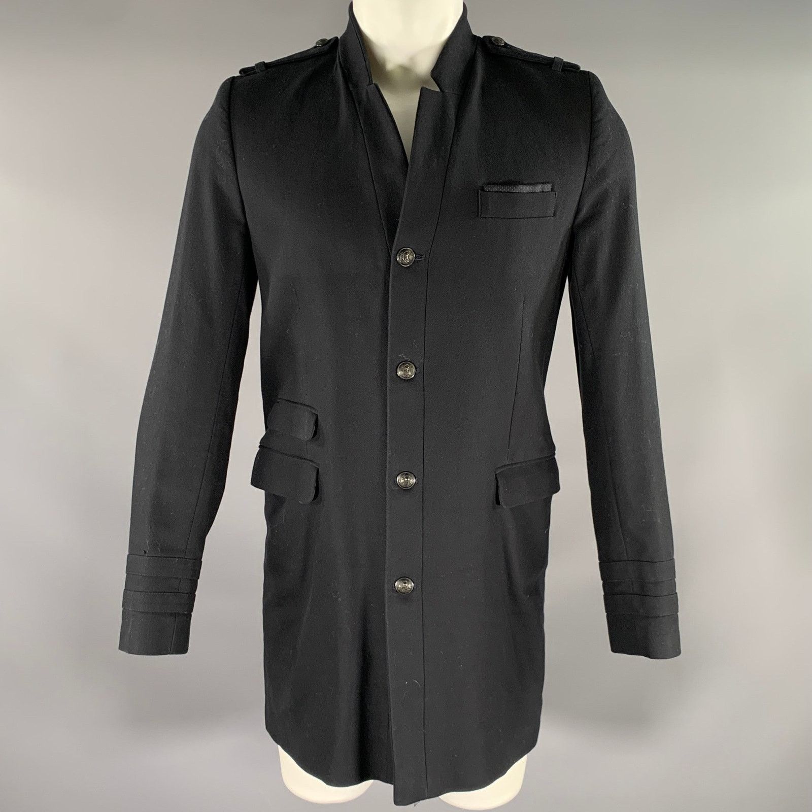 The Kooples THE KOOPLES Size 38 Black Solid Cotton Military Coat Size US M / EU 48-50 / 2 - 1 Thumbnail
