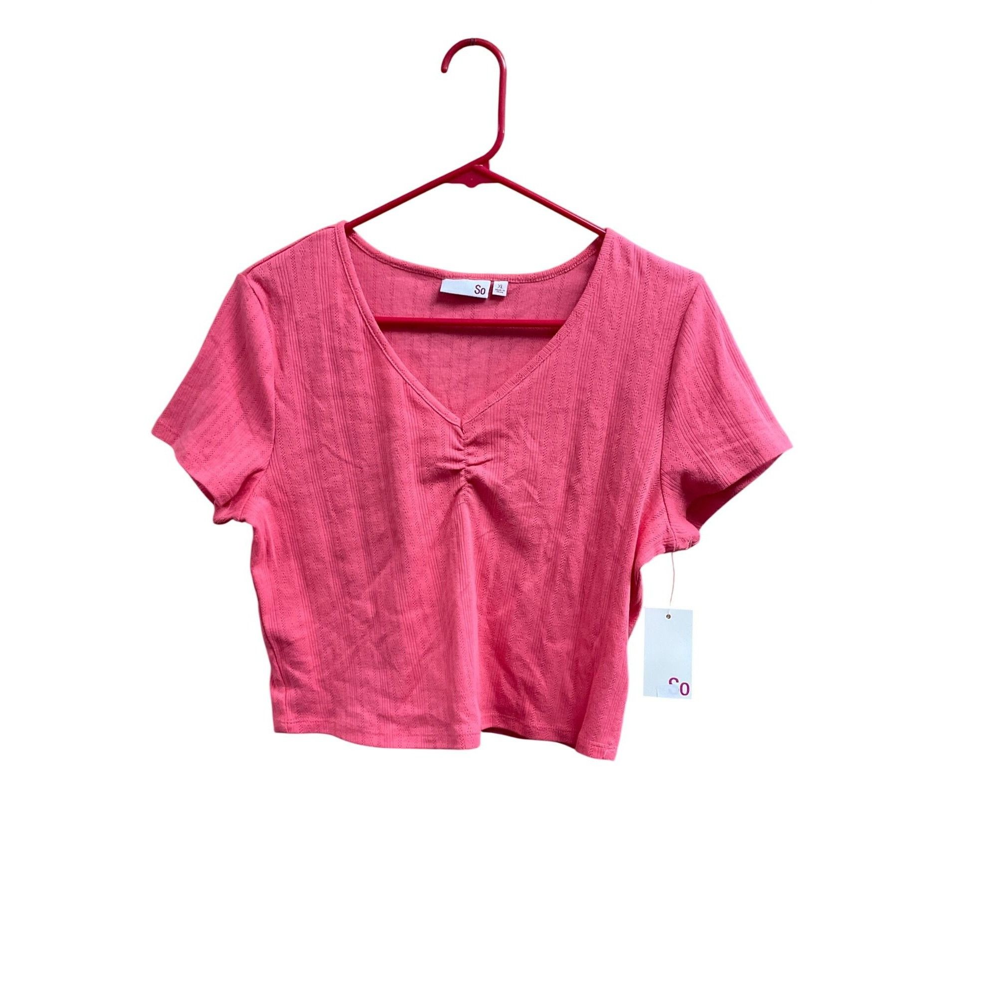 Other So Juniors Coral Ribbed V-Neck Cropped Top Short Sleeve Size XL / US 12-14 / IT 48-50 - 2 Thumbnail