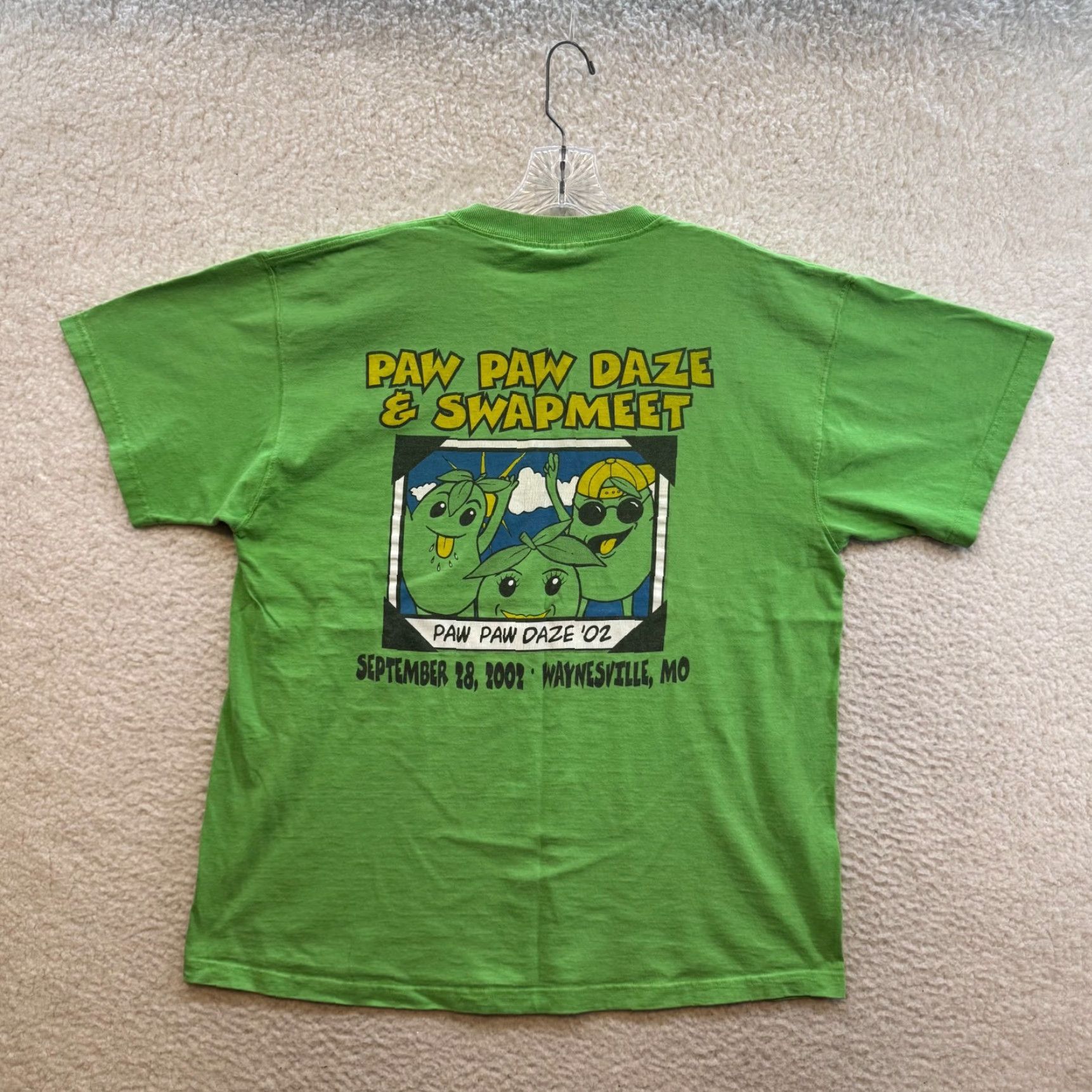 Fruit Of The Loom VINTAGE T-Shirt XL Mens Green Graphic Paw Paw Daze Swapmeet Lofteez Short Sleeve Size US XL / EU 56 / 4 - 2 Thumbnail