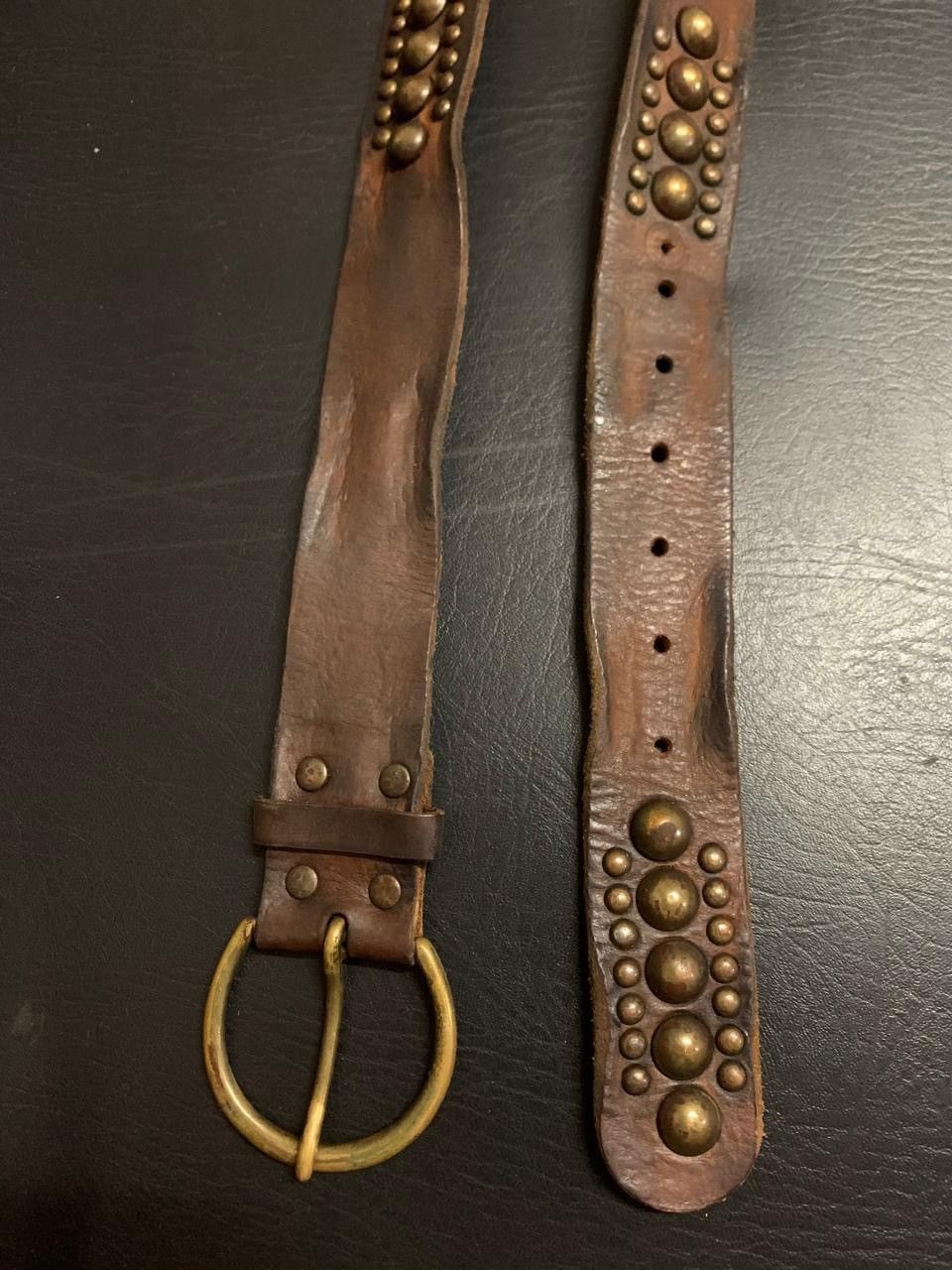 If Six Was Nine × Japanese Brand × Le Grande Bleu (L.G.B.) Brown leather big studded belt Size ONE SIZE - 2 Thumbnail