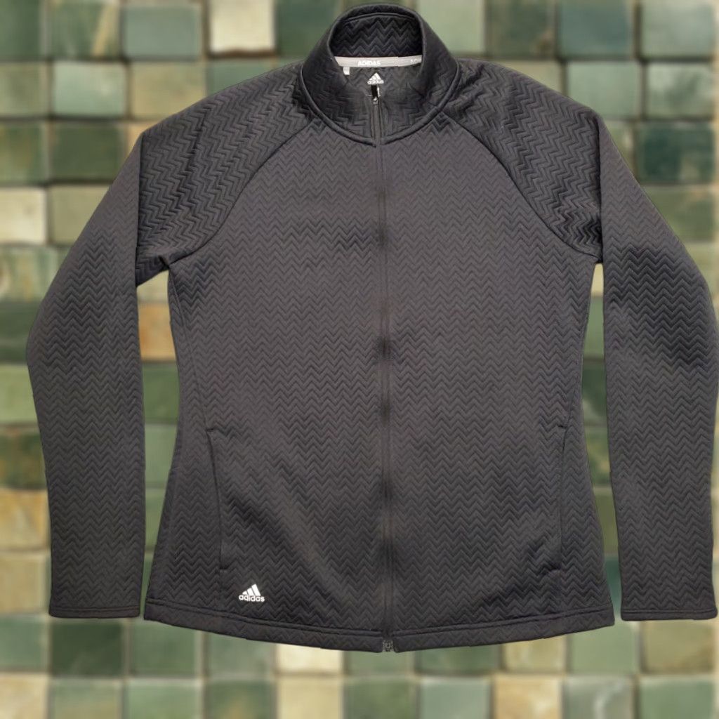 Adidas Adidas Jacket Womens M Black Textured Full Zip Thumbhole Performance Athletic Size M / US 6-8 / IT 42-44 - 1 Thumbnail