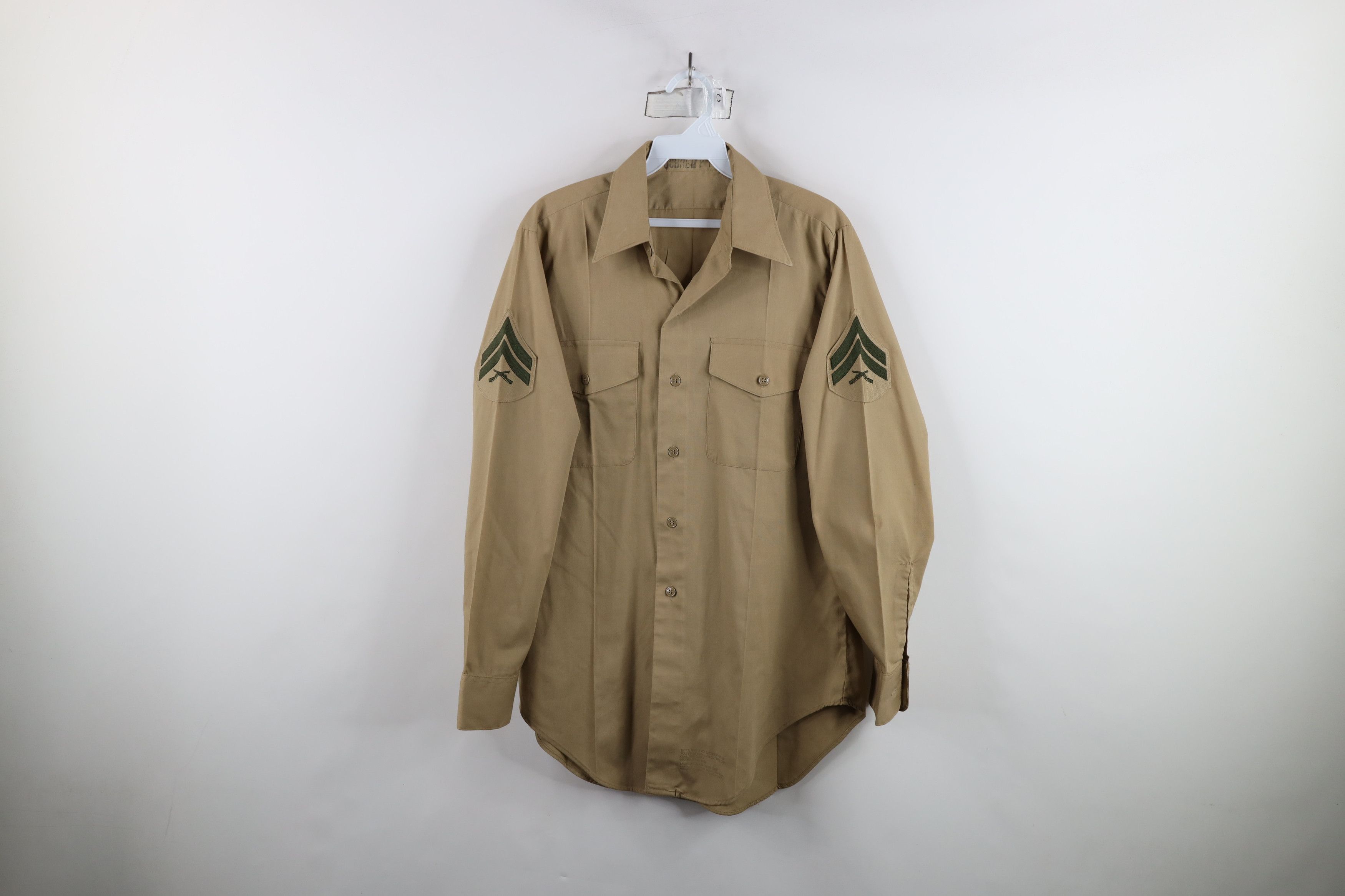 Vintage Vintage 80s Military Marines Collared Button Shirt Khaki USA Size US M / EU 48-50 / 2 - 1 Thumbnail