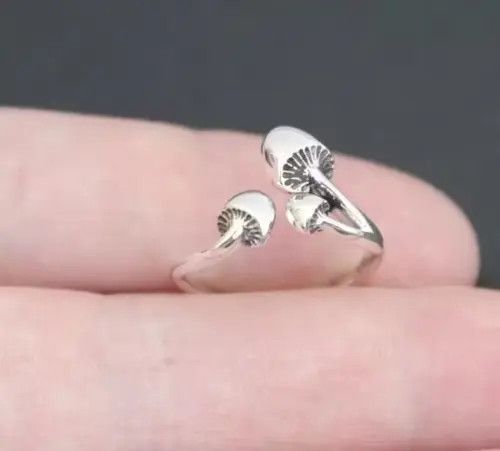 Ring Of Fire Gothic Mushroom Ring Geometric Silver Color Adjustable Size ONE SIZE - 3 Thumbnail