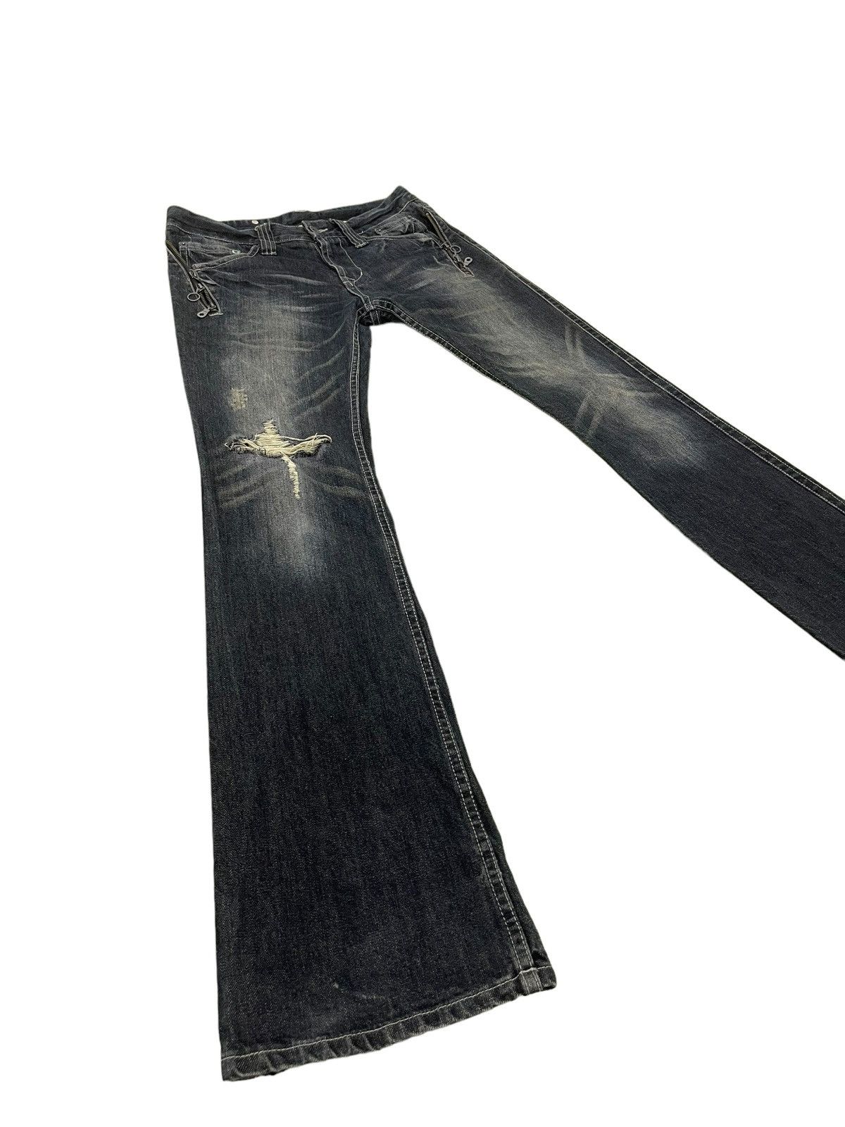 Japanese Brand Flare Jeans Semantic Design Faded Distress Boot Cut 8🟦8 Size US 31 - 1 Thumbnail