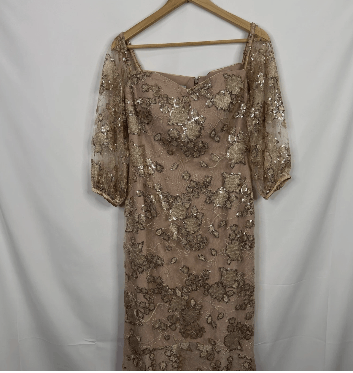 Other Teri Jon Rose Gold Floral Embroidered Sequined Gown Size L / US 10 / IT 46 - 6 Thumbnail