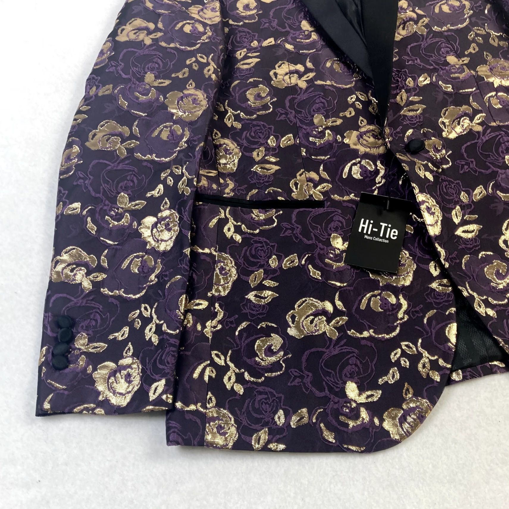 Vintage Hi Tie Blazer Mens Large Purple Gold Rose Formal Suit Stylish NWT Size 42R - 2 Thumbnail