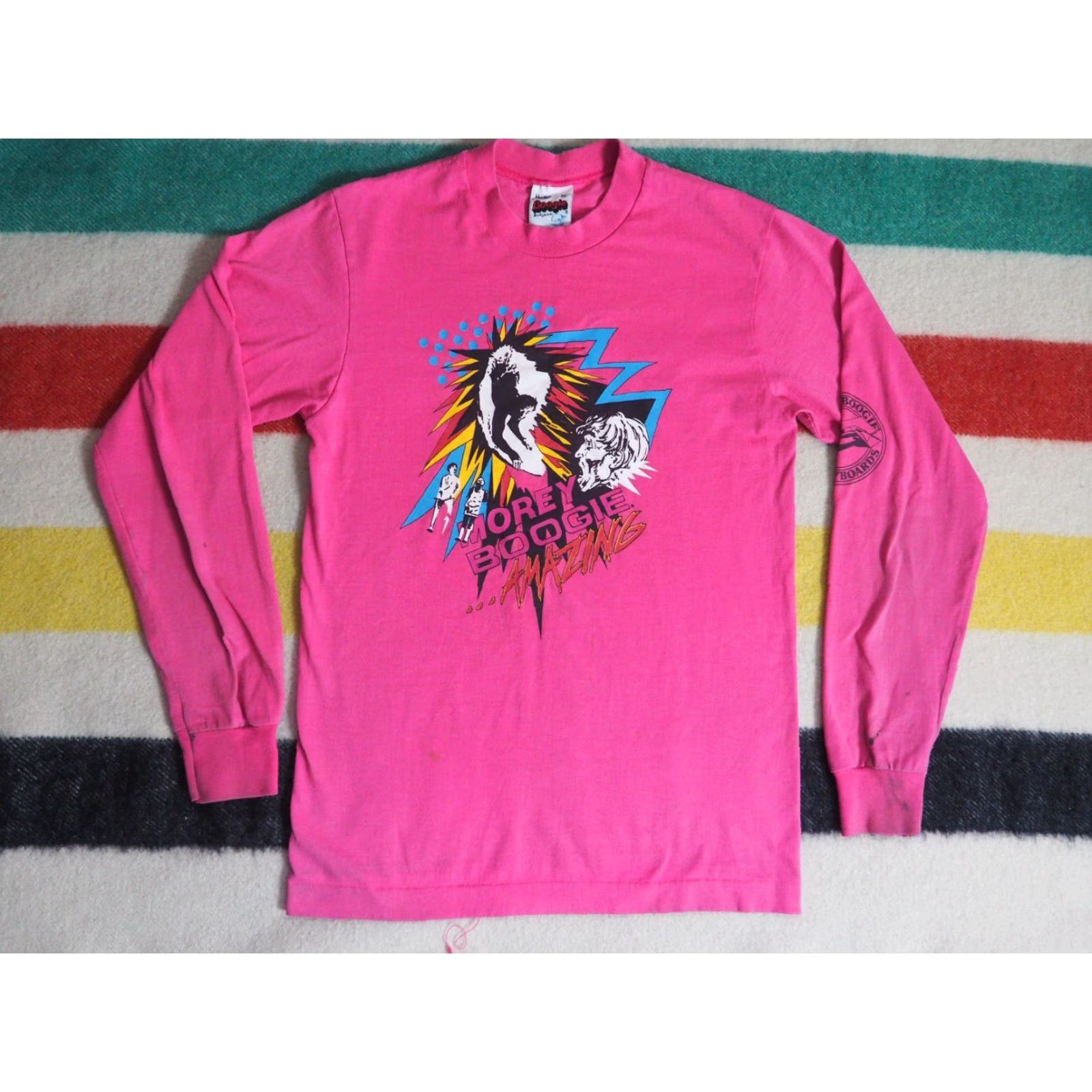 Pinko VINTAGE Morey Boogie T-Shirt Shirt Mens S Pink USA 80s VTG Graphic Print Long Sleeve Crew Neck Cotton Logo Size US S / EU 44-46 / 1 - 2 Thumbnail