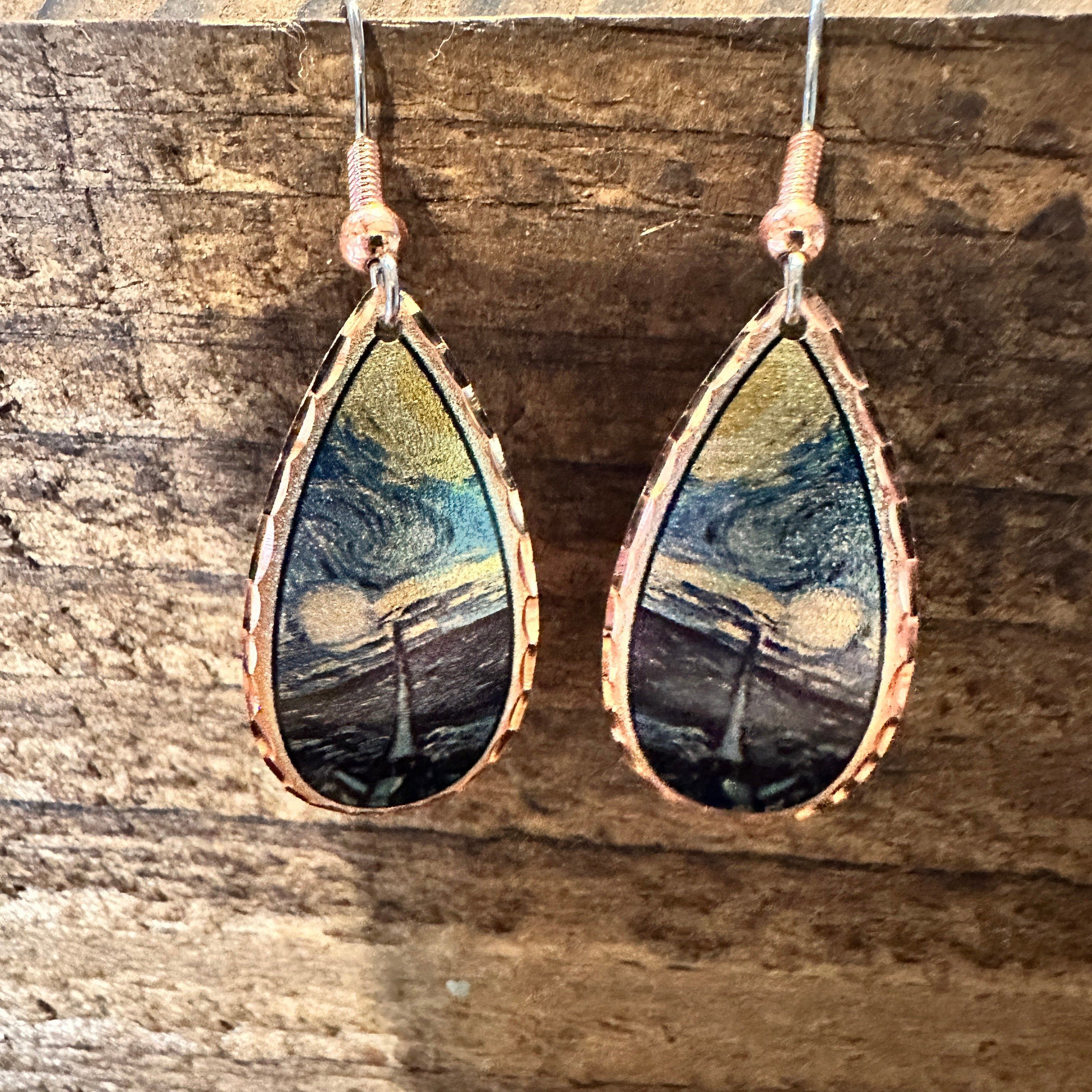 Other Handmade Boho Copper Earrings, Diamond Cut Van Gogh Starry N Size ONE SIZE - 1 Thumbnail