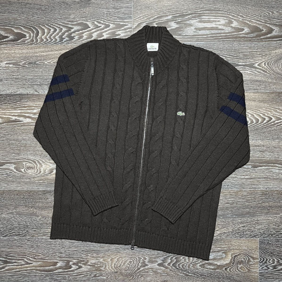 Lacoste Vintage LACOSTE Wool Cable Knit Doubleside Full Zip Sweater Size US L / EU 52-54 / 3 - 1 Thumbnail