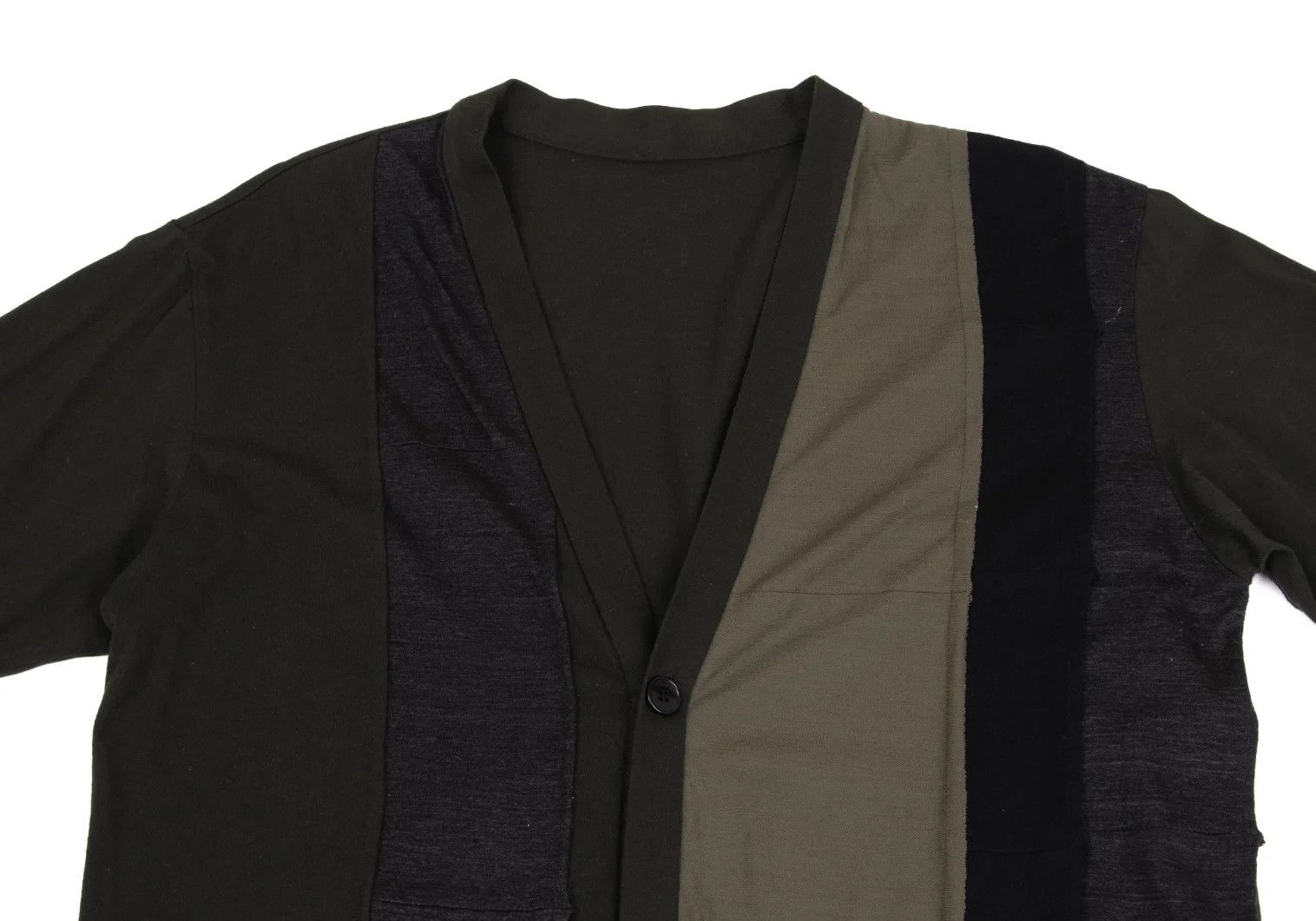 Yohji Yamamoto Cotton Panel Long Cardigan in Khaki and Black Size US M / EU 48-50 / 2 - 2 Thumbnail