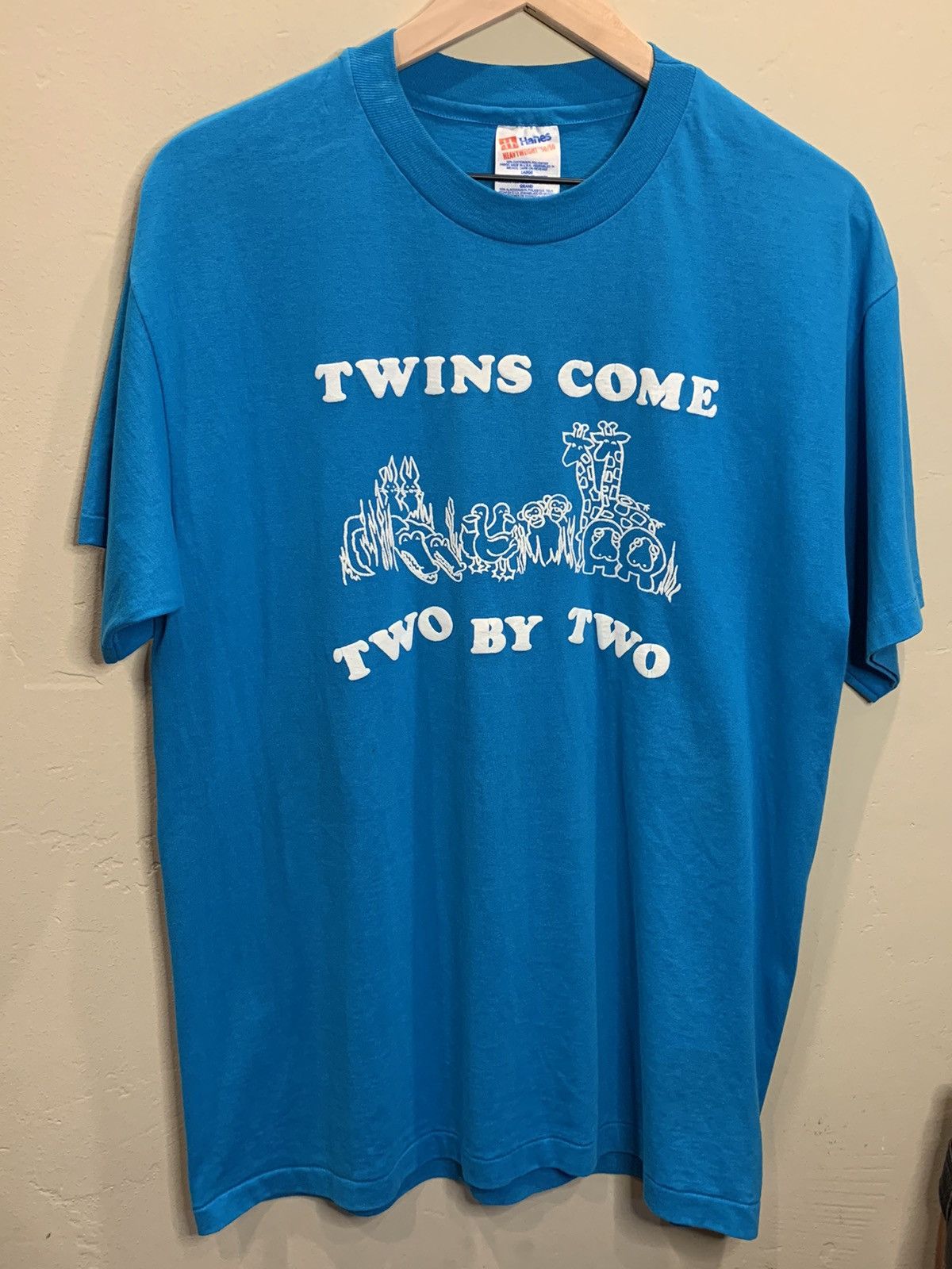 image of Art Vintage Twins Come Two By Two Noah’S Ark Jesus Shirt in Blue/White, Men's (Size XL)