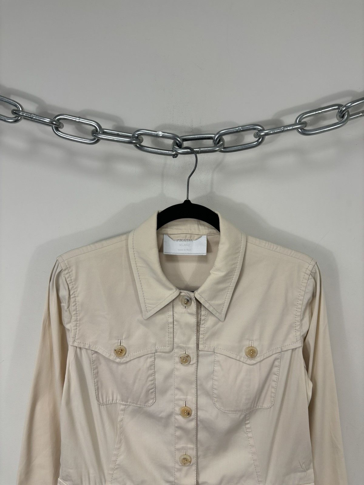 Prada Prada Women’s Cream Multipocket Cotton Nylon Collared Jacket Size M / US 6-8 / IT 42-44 - 4 Thumbnail