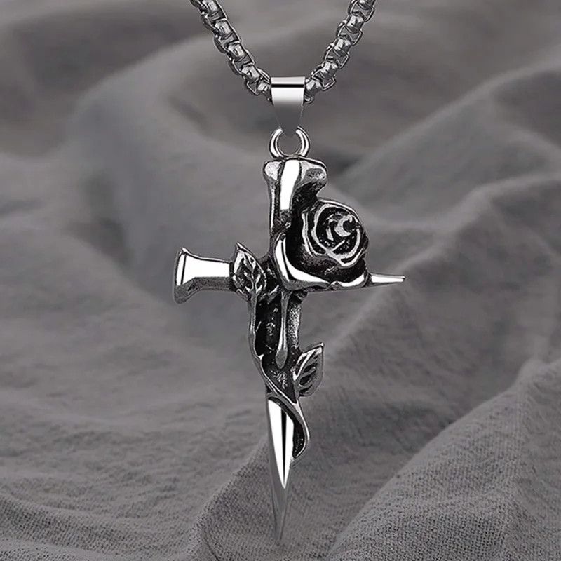 Other Vintage Rose Cross Pendant Necklace Size ONE SIZE - 1 Thumbnail