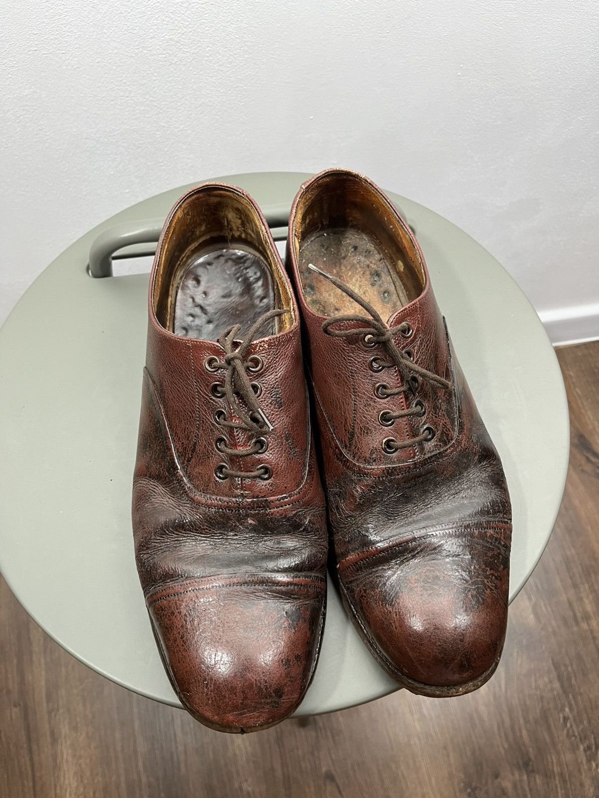 Sanders Sanders 1980 Distressed Brown Leather Cap Toe Oxford Shoes Size US 10 / EU 43 - 10 Thumbnail