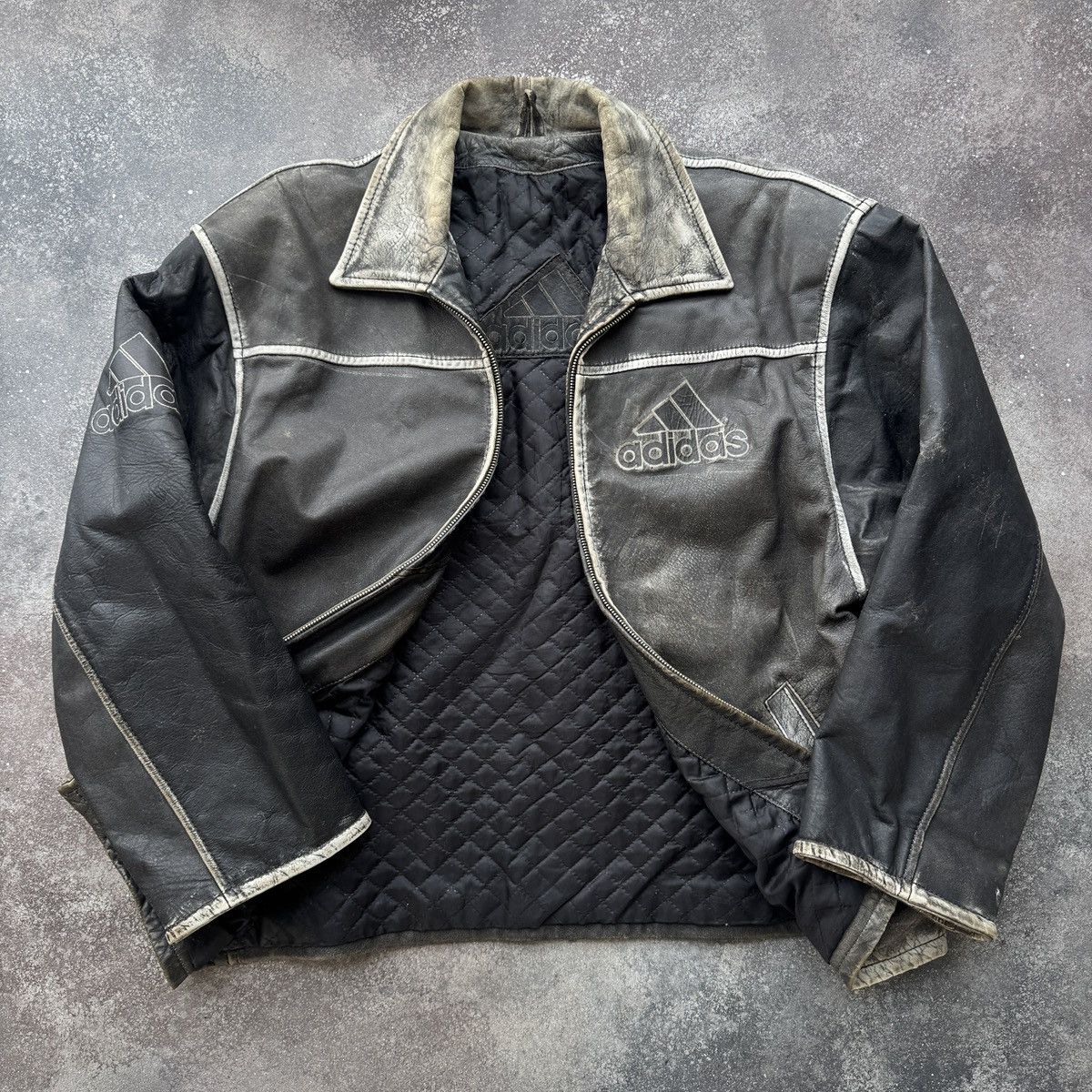 Adidas Adidas Equipment 90s Vintage Rare Real Faded Leather Jacket Size US L / EU 52-54 / 3 - 12 Thumbnail