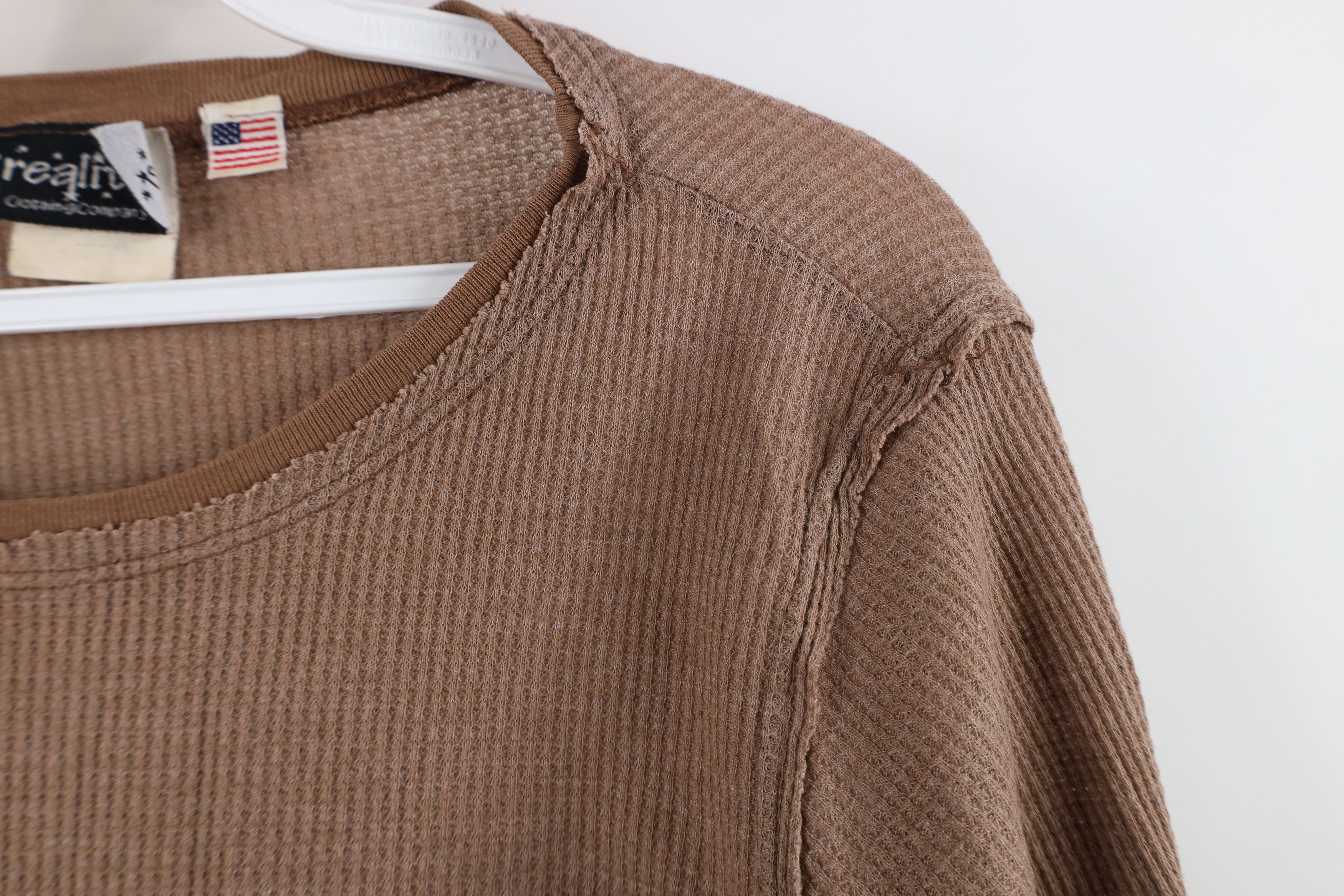 Vintage Vintage 90s Babydoll Thermal Waffle Knit T-Shirt Brown USA Size M / US 6-8 / IT 42-44 - 7 Thumbnail