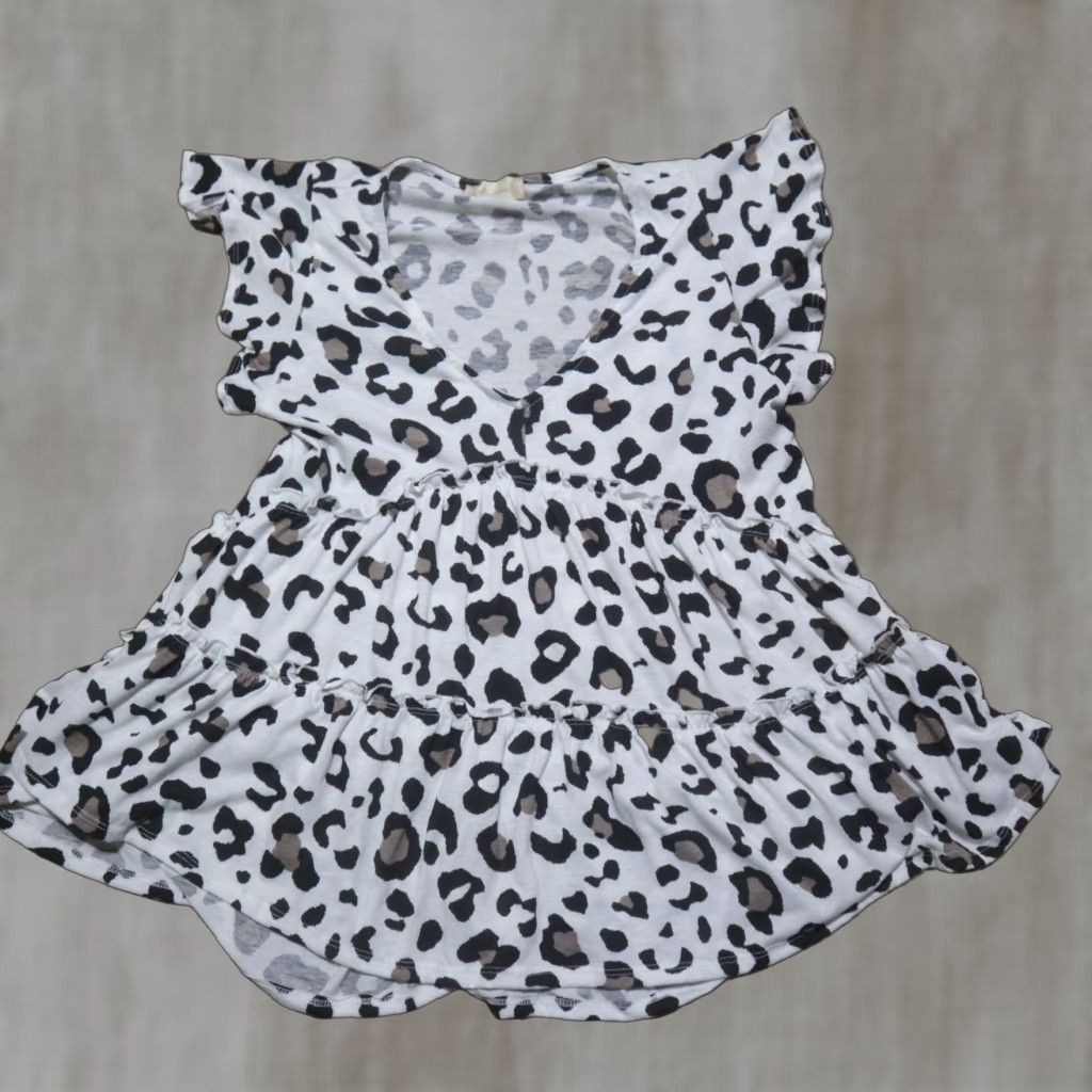 Vintage Leopard Print Tunic Blouse Top Short Sleeve White Women's XS Extra Small Size XS / US 0-2 / IT 36-38 - 1 Thumbnail
