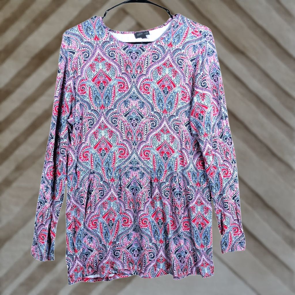J. Jill J. Jill Blouse Tunic Long Sleeve Multicolored Wearever Collection L Blue Casual Workwear Women Shirt Printed Knit Jersey Stretch Maglother Size L / US 10 / IT 46 - 1 Thumbnail