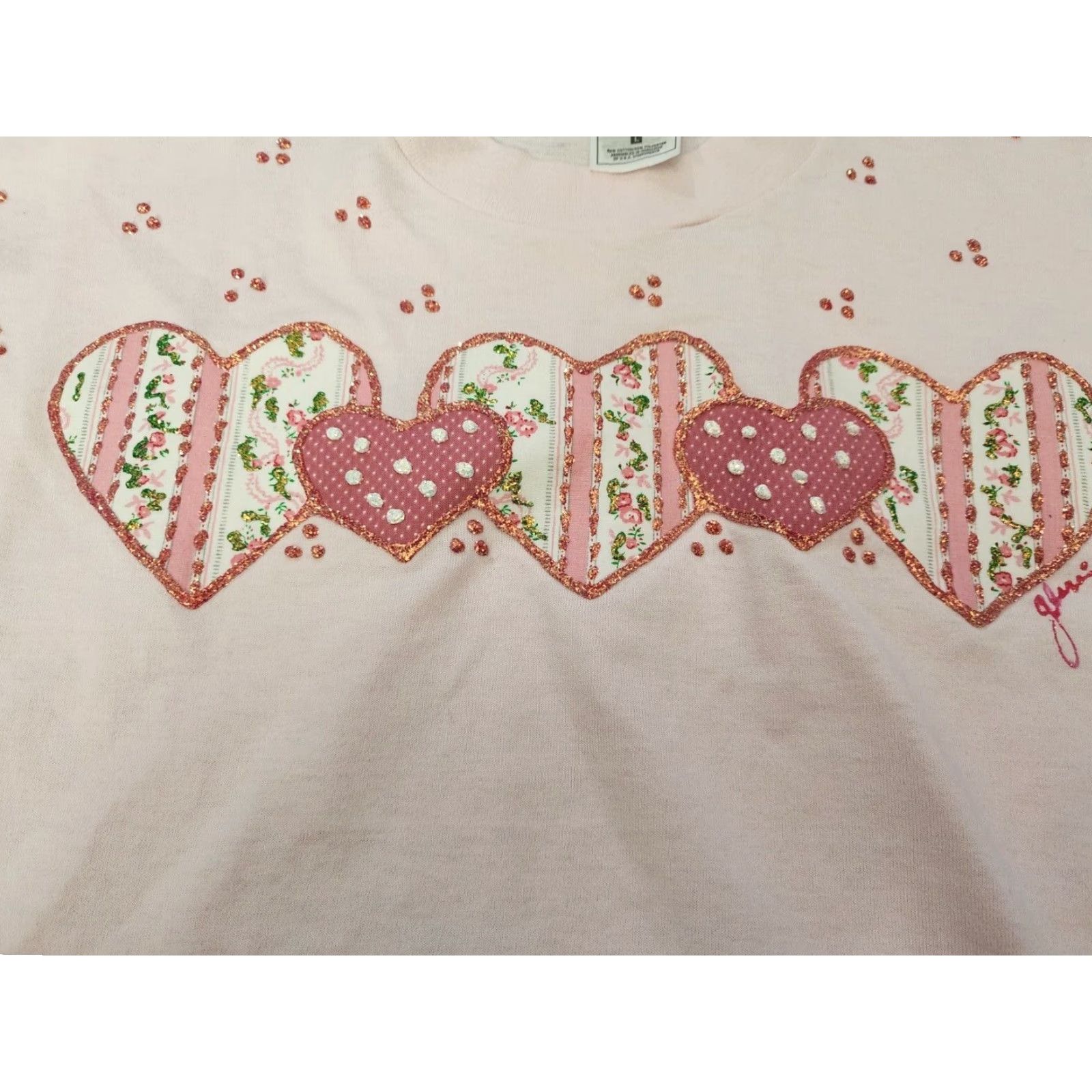 Fruit Of The Loom VINTAGE 80s 90s Heart Puff Paint T-Shirt Women Small Pink Cotton Grunge Art Retro Size L / US 10 / IT 46 - 2 Thumbnail