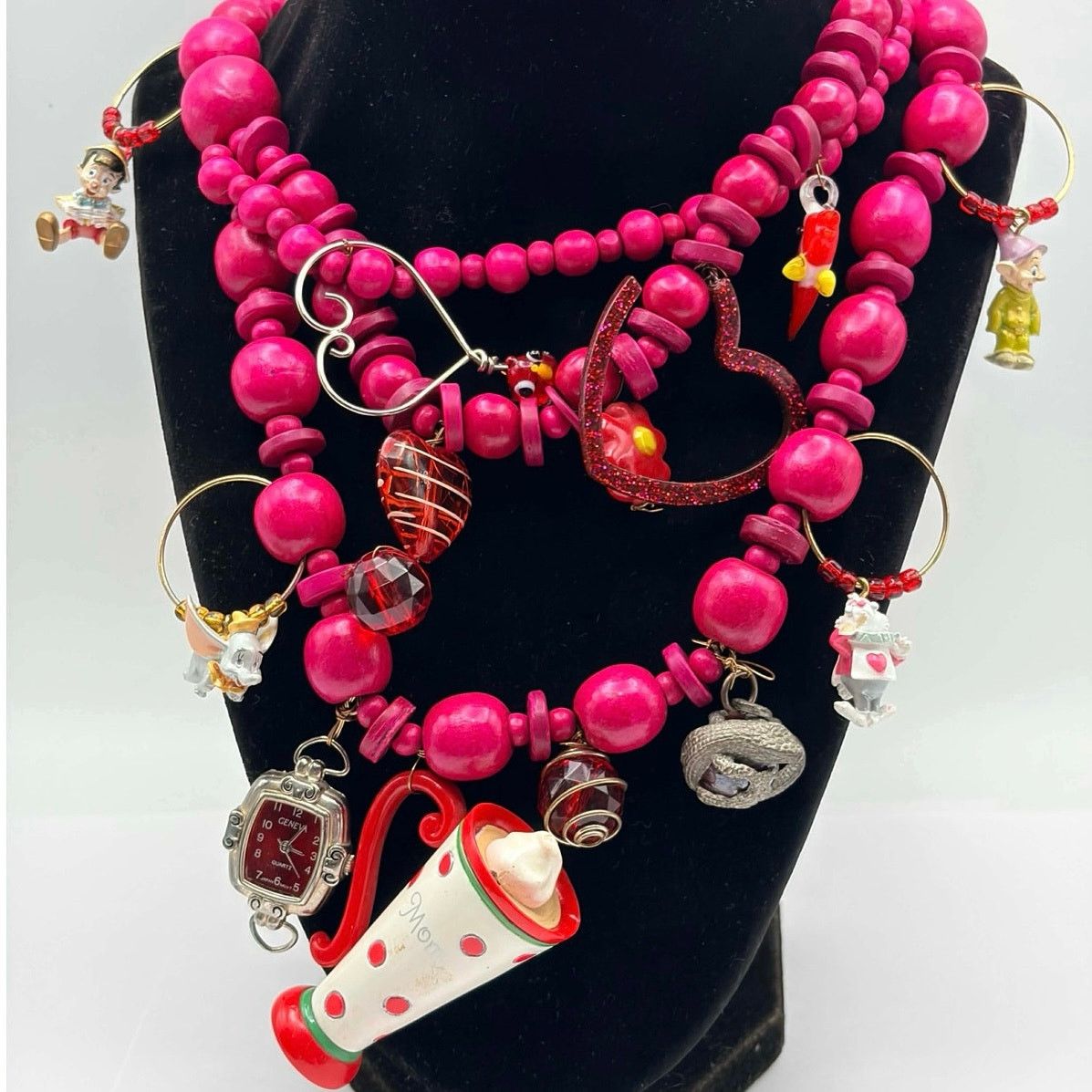 Other Pink Beaded Heart Watch Necklace Size ONE SIZE - 1 Thumbnail
