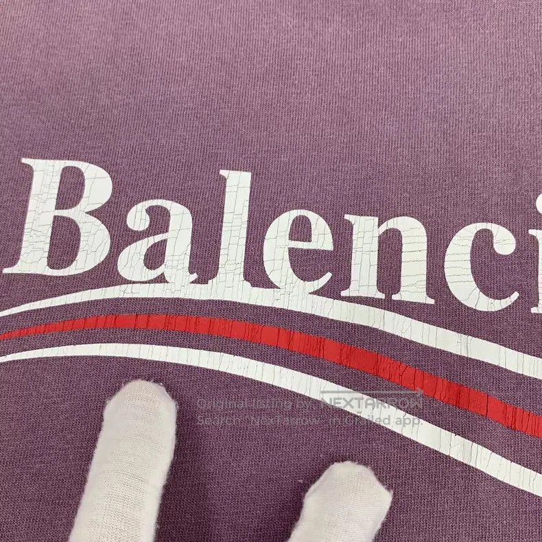 Balenciaga Balenciaga Purple Logo Letter Printed Cotton Round Neck Sh Size US XL / EU 56 / 4 - 9 Thumbnail