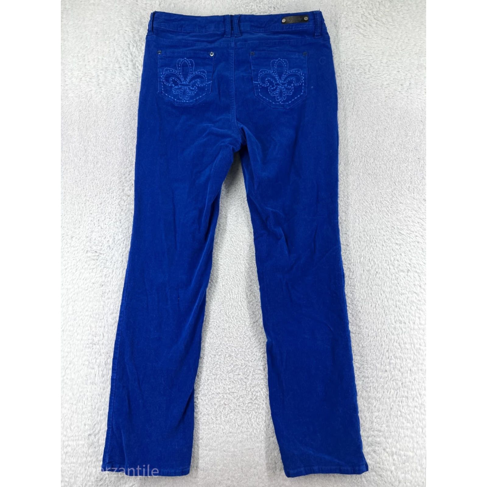 Vintage YMI Pants Womens 14 Blue Corduroy Cotton Blend Straight Leg Fleur De Lis Shirt Size 30" / US 8 / IT 44 - 2 Thumbnail