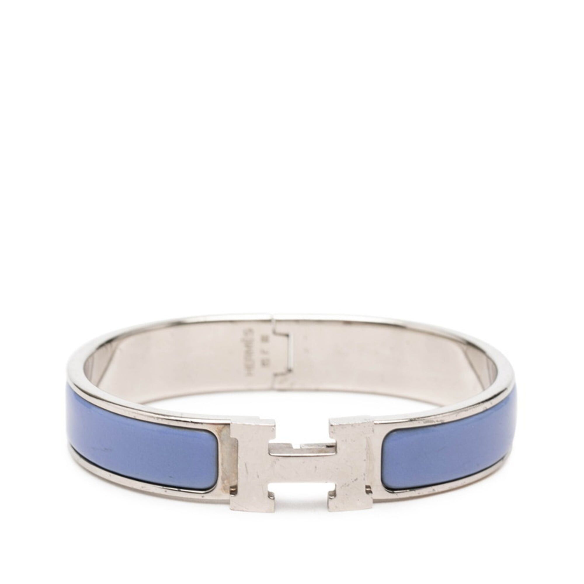 Hermes Hermes Click H PM Logo Enamel Bracelet Bangle Blue Silver Metal Women's HERMES Size ONE SIZE - 1 Thumbnail