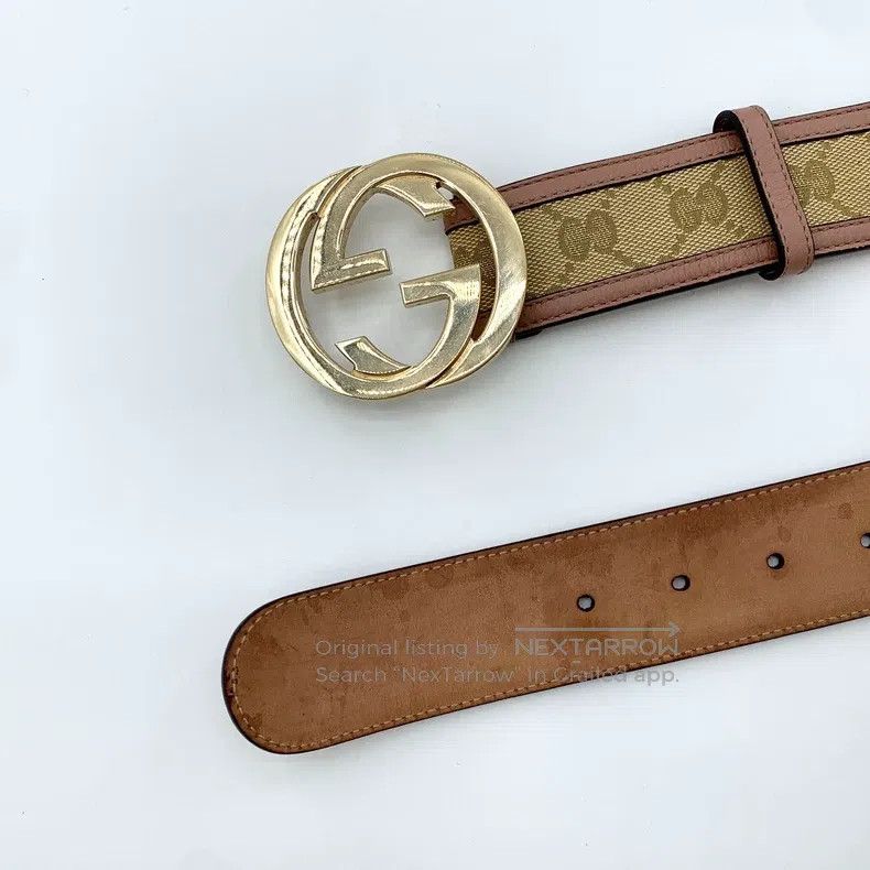 Gucci Gucci Brown logo jacquard double G smooth buckle belt Size ONE SIZE - 5 Thumbnail