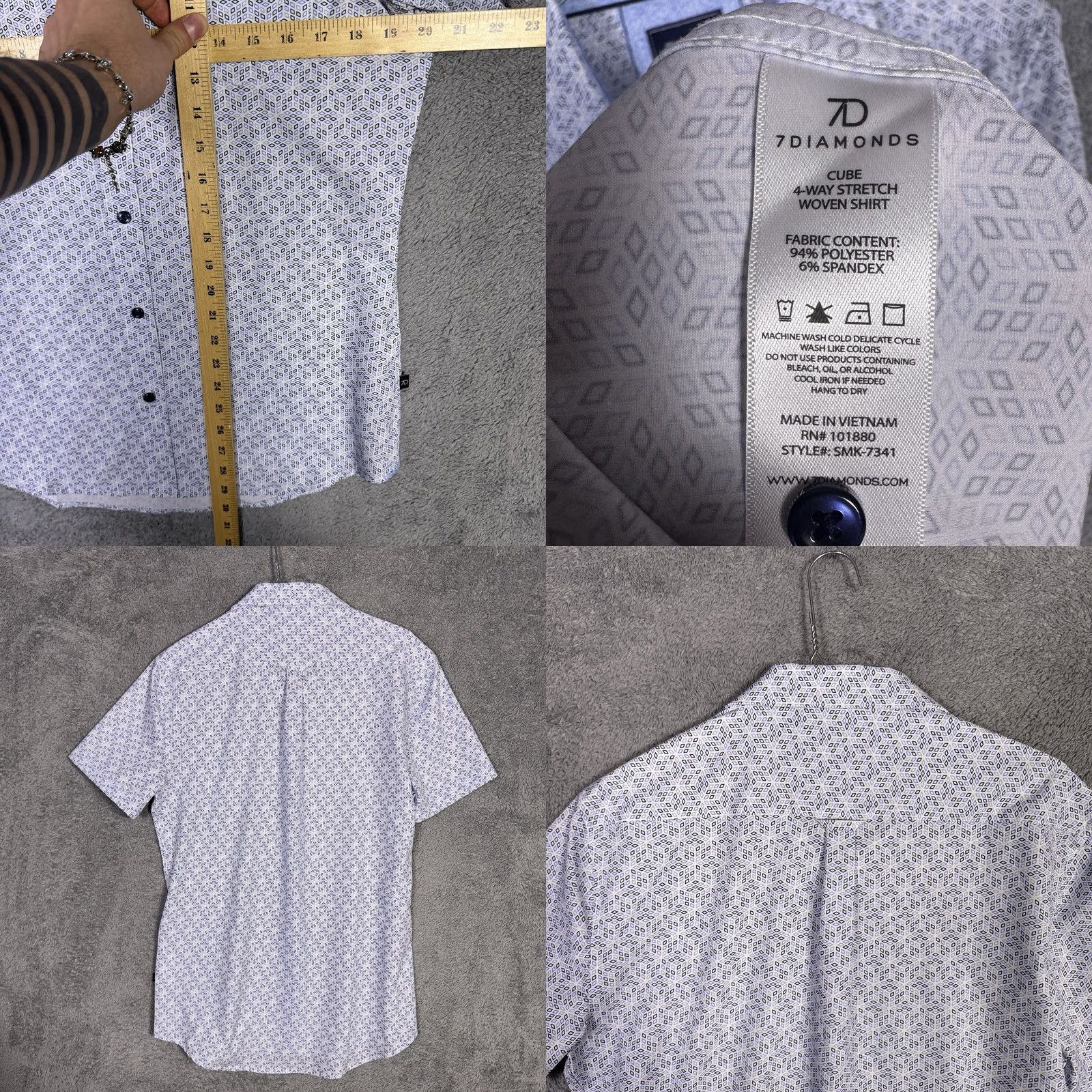 Vintage 7 Diamonds Shirt Mens S Geometric 4 Way Stretch Performance Cube Flip Cuff Shirt Size US S / EU 44-46 / 1 - 8 Thumbnail