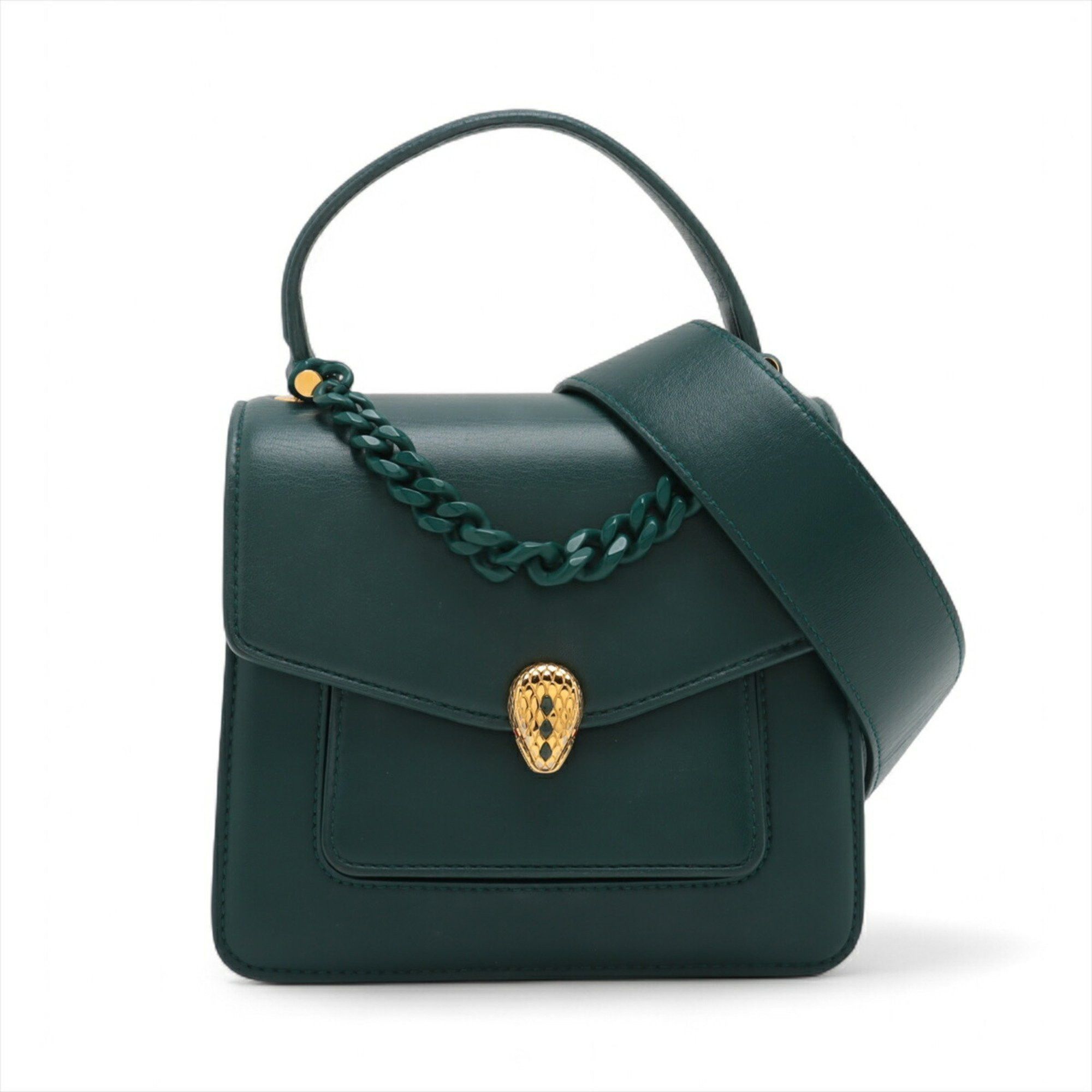 Bvlgari Serpenti Leather Chain Shoulder Bag Hand Tote For Women in Green