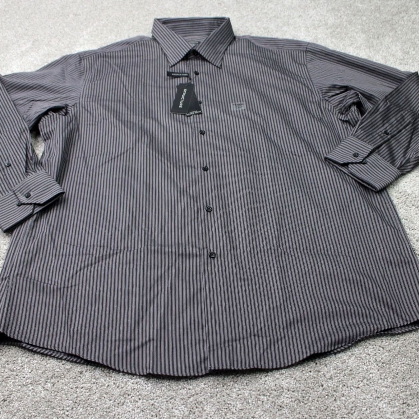 Vintage Structure Dress Shirt Mens XL 17-17 1/2 32/33 Black Wrinkle Free L/S NWT Vintage No Size 48R - 3 Thumbnail