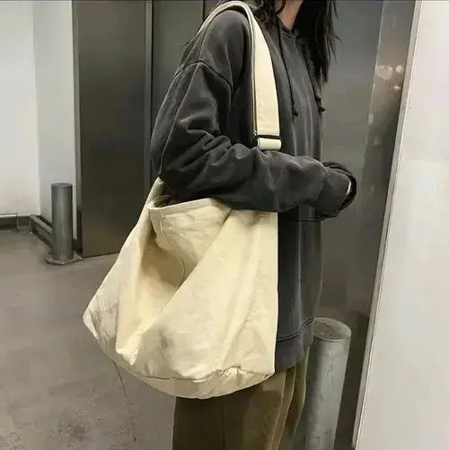 Large Capacity Crossbody Canvas Bag in White, Men's