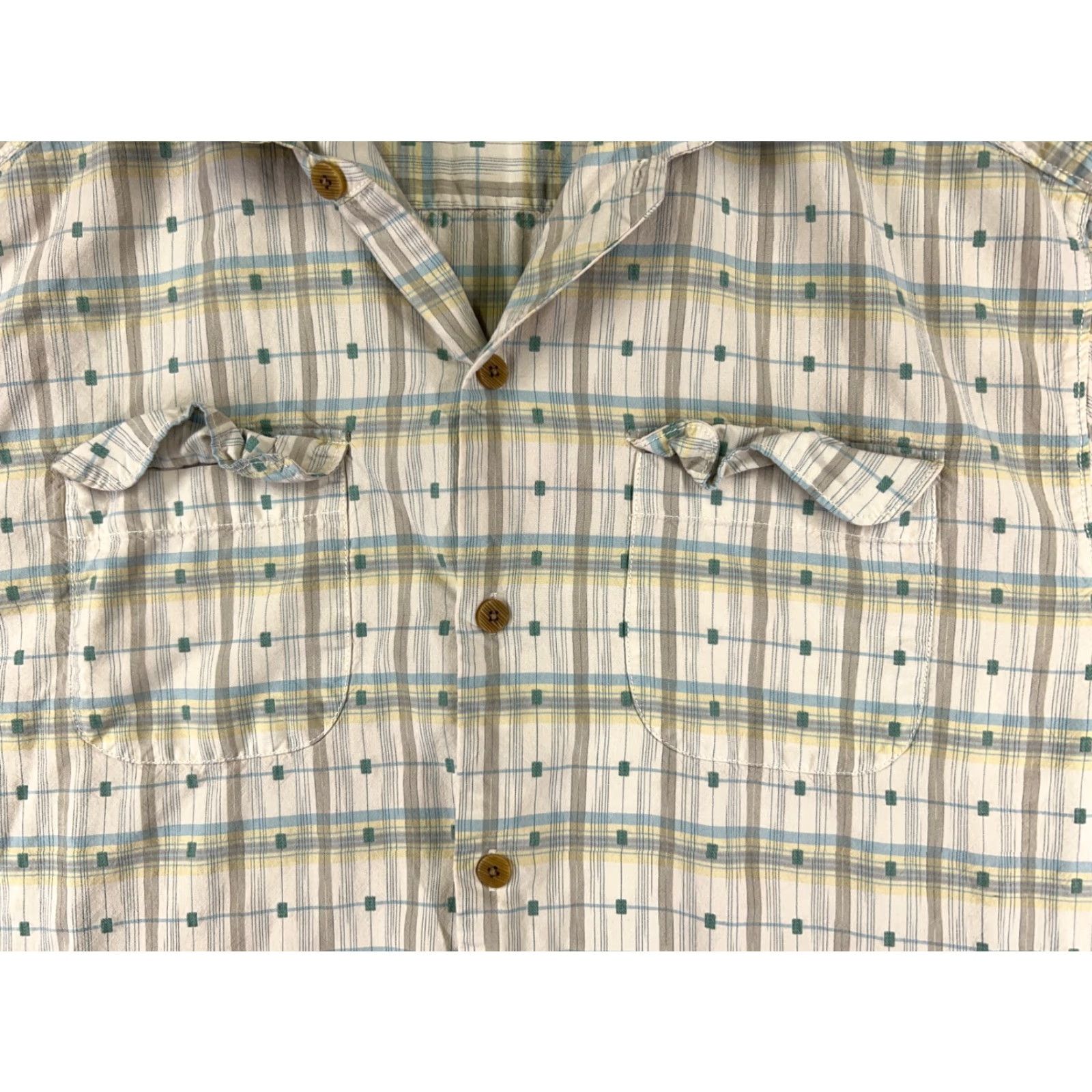 Tommy Bahama Tommy Bahama Shirt Men Large Beige Plaid Button-Up Silk Blend Camp Double Pocket Casual Size US L / EU 52-54 / 3 - 6 Thumbnail