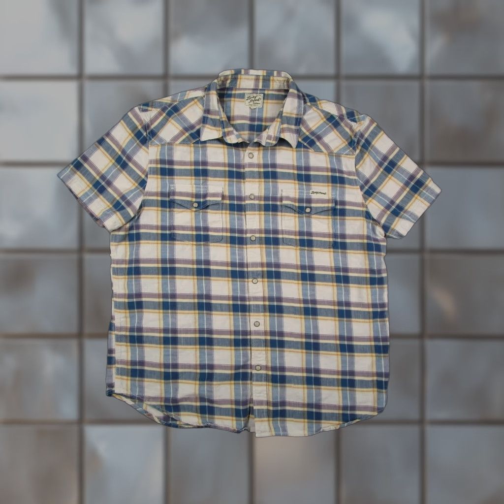 Lucky Brand Lucky Brand Men's XL Blue Plaid Western Snap Front Short Sleeve Shirt 7MD41213 Size US XL / EU 56 / 4 - 1 Thumbnail