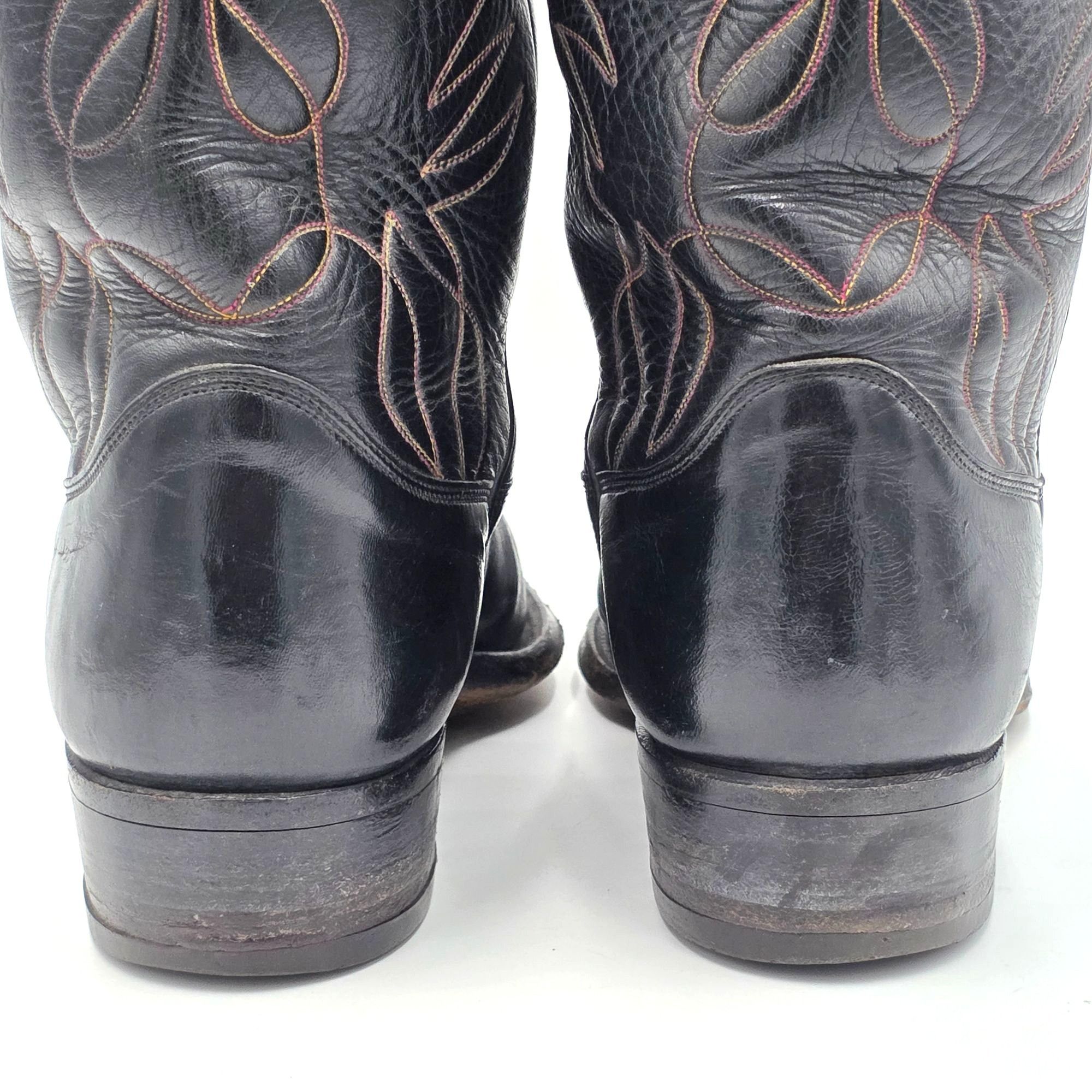Justin Boots 1950s? Vintage Justin Boots Black Leather Men 10.5D Snip-toe Size US 10.5 / EU 43-44 - 9 Thumbnail