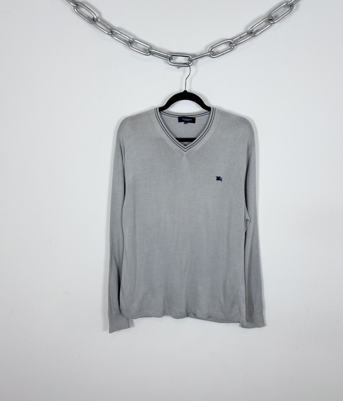 Burberry Burberry London Men’s Grey Viscose Blend V-Neck Sweater Size US M / EU 48-50 / 2 - 1 Thumbnail
