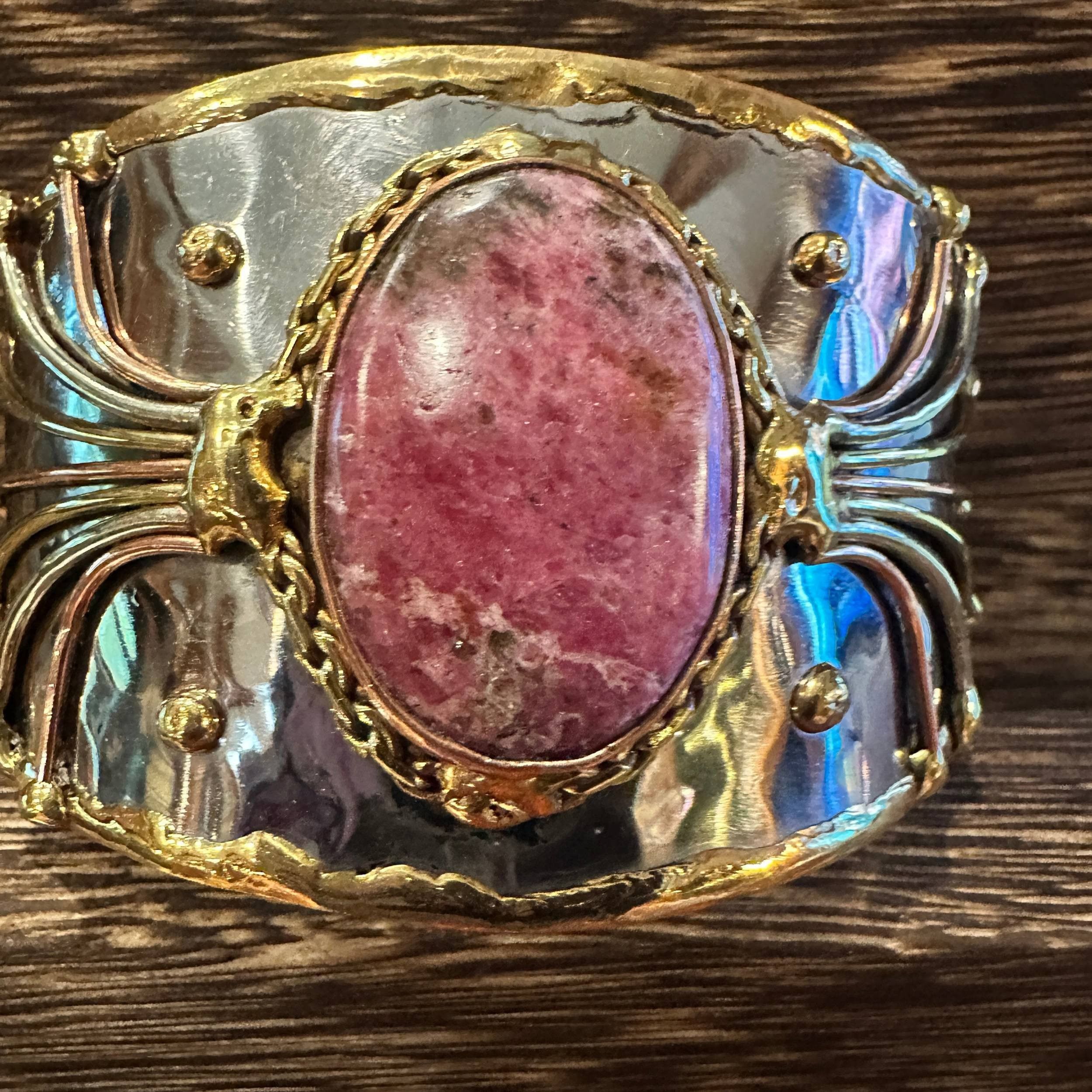 Other Artisan-Made 2-Inch Adjustable Cuff Bracelet with Rhodonite Size ONE SIZE - 1 Thumbnail
