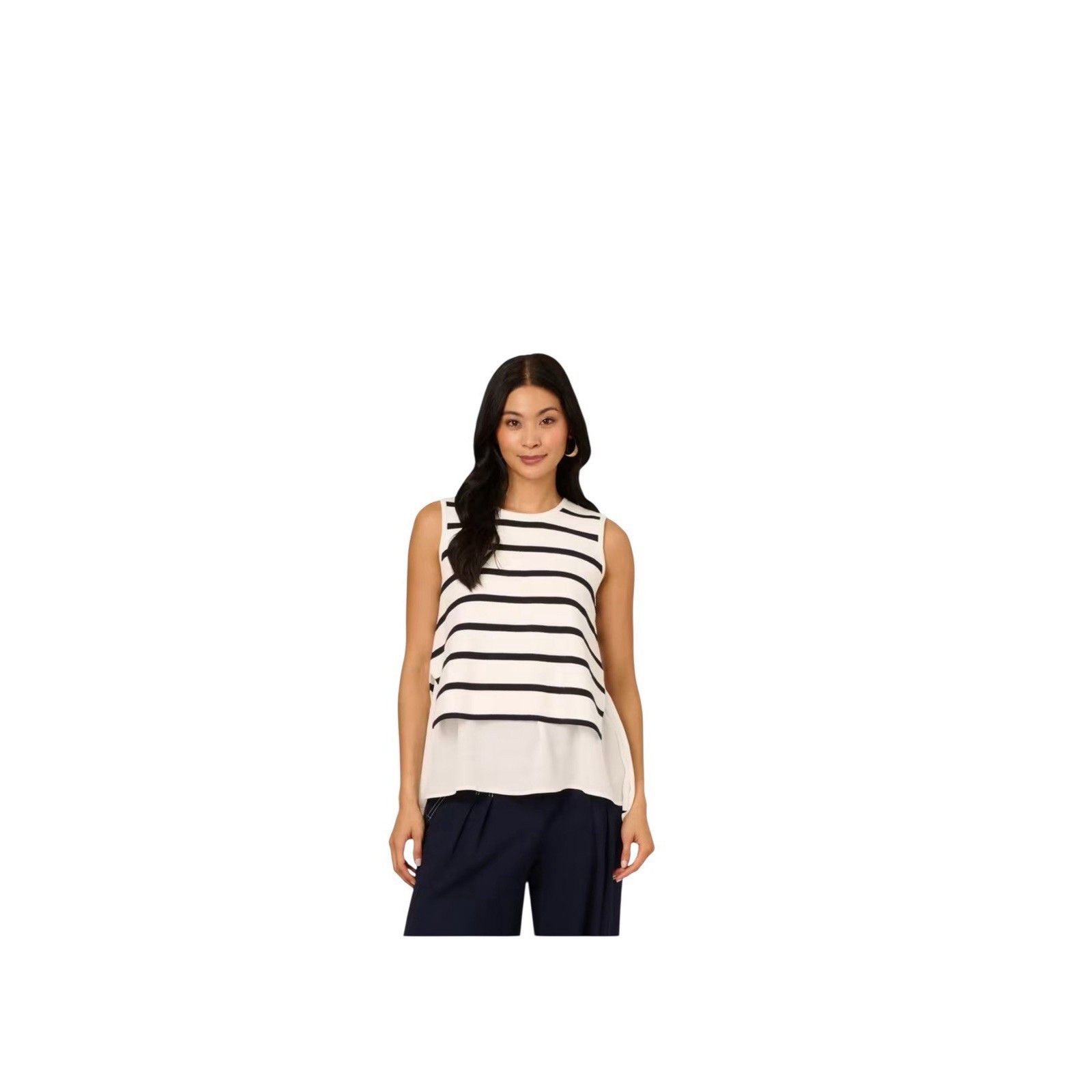 Adrianna Papell Adrianna Papell Textures Stripped Cropped Vest Ivory Navy Si Size L / US 10 / IT 46 - 1 Thumbnail