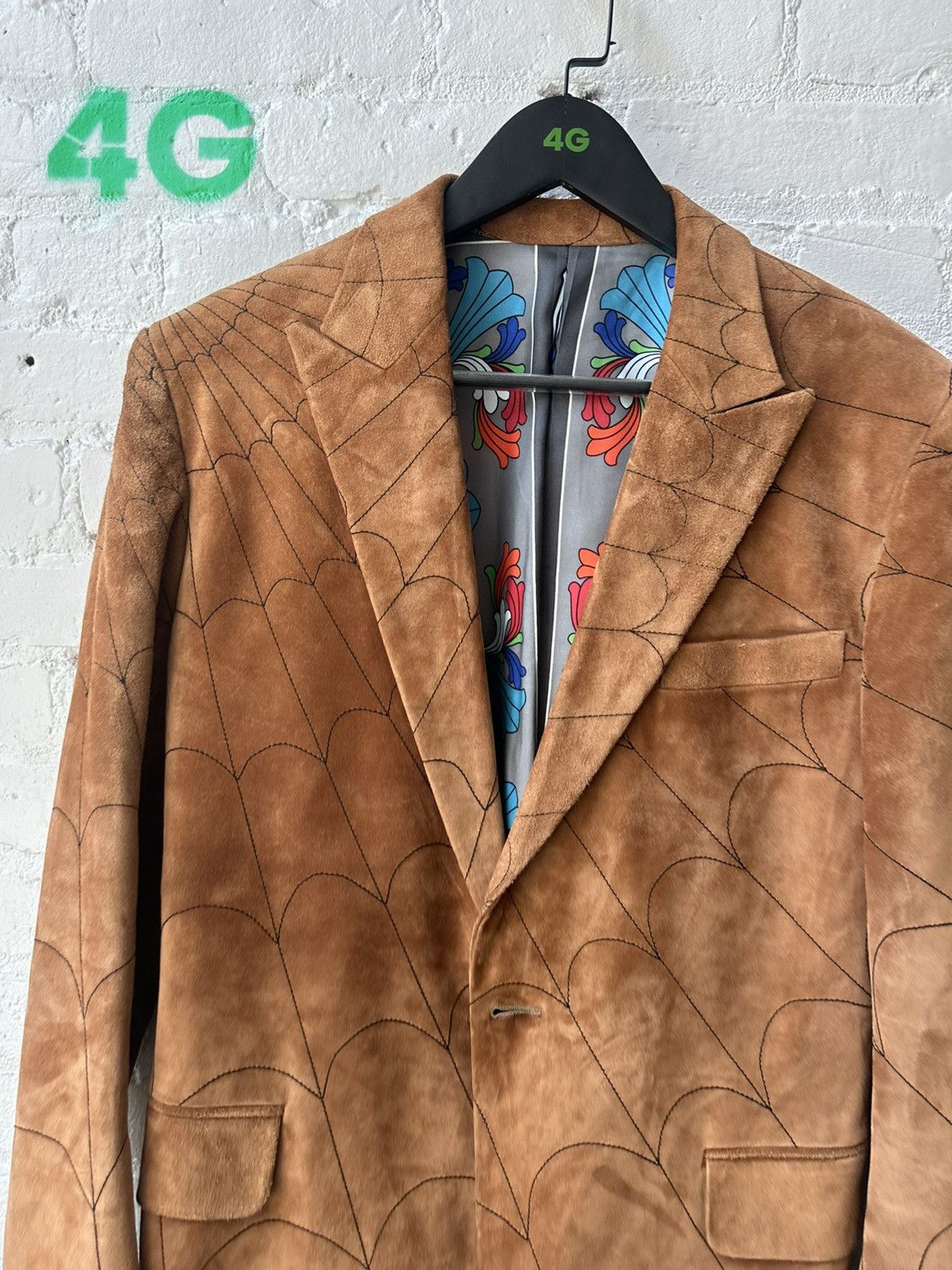 Chrome Hearts 1 of 1 CHROME HEARTS COUTURE SUEDE LEATHER SPIDER WEB SUIT Size 40R - 16 Thumbnail