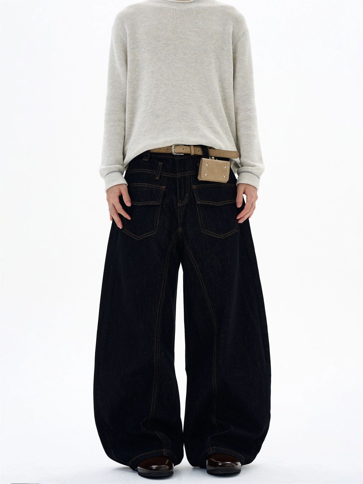 Japanese Brand Men's Black Loose Straight-Leg Washed Curved-Cut Jeans Size US 32 / EU 48 - 1 Thumbnail