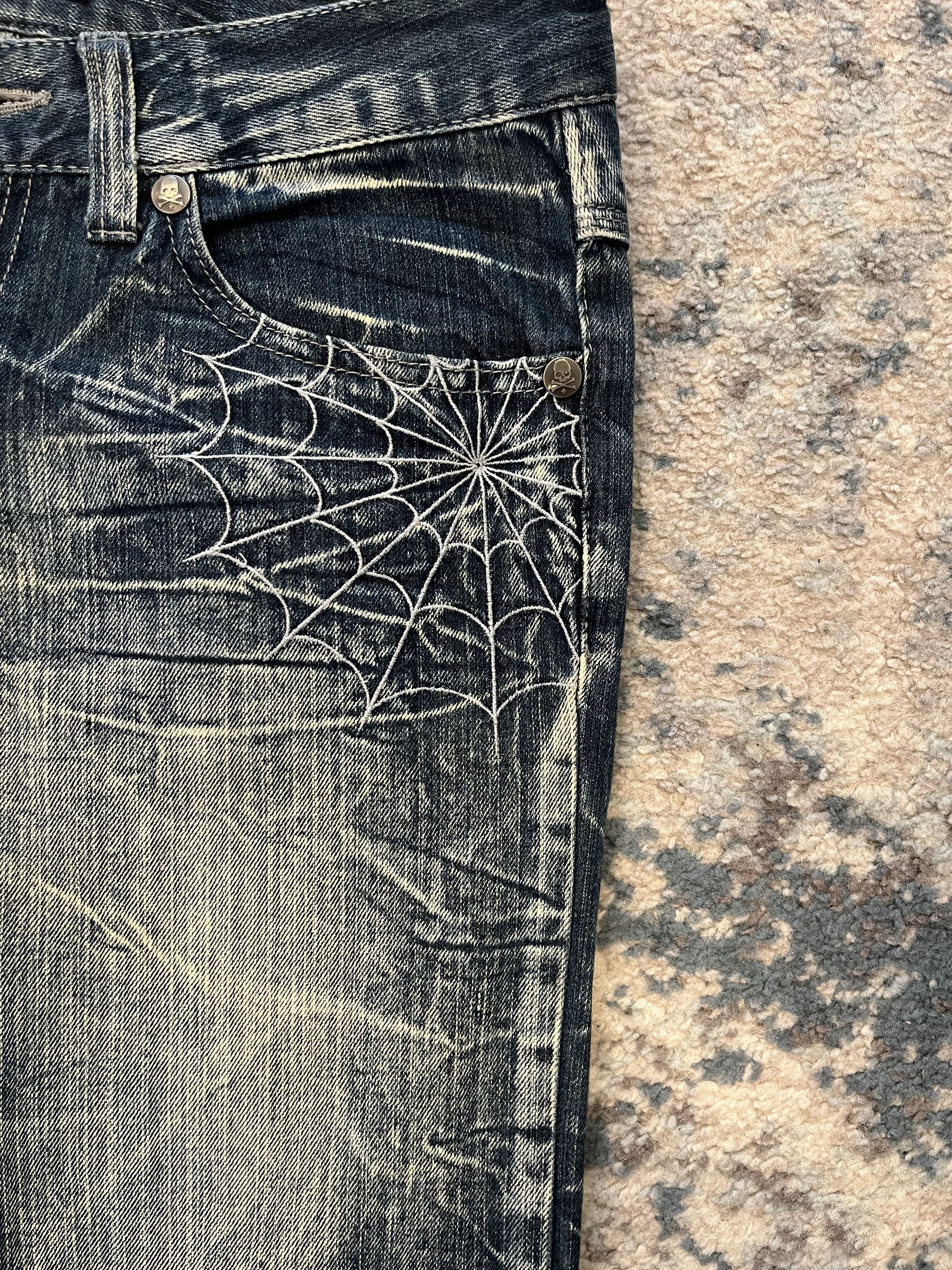 Japanese Brand Rare Spider Web Denim Jean – Streetwear / Y2K /Archive Style Size US 30 / EU 46 - 5 Thumbnail