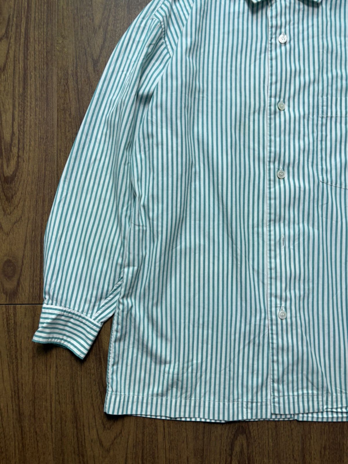 Issey Miyake 1990s Issey Miyake Green Striped Shirt Size US M / EU 48-50 / 2 - 4 Thumbnail