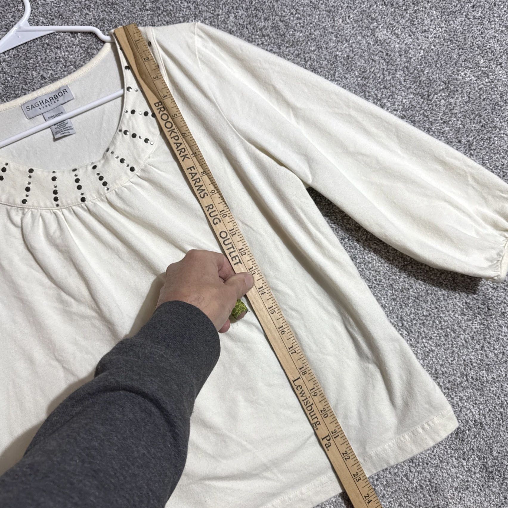 Vintage Sag Harbor Blouse Women L Sequins Embellished Top 3/4 Sleeve Round Neck Ivory Cotton Spandex Office Workwear Y2K Inspired Size L / US 10 / IT 46 - 2 Thumbnail