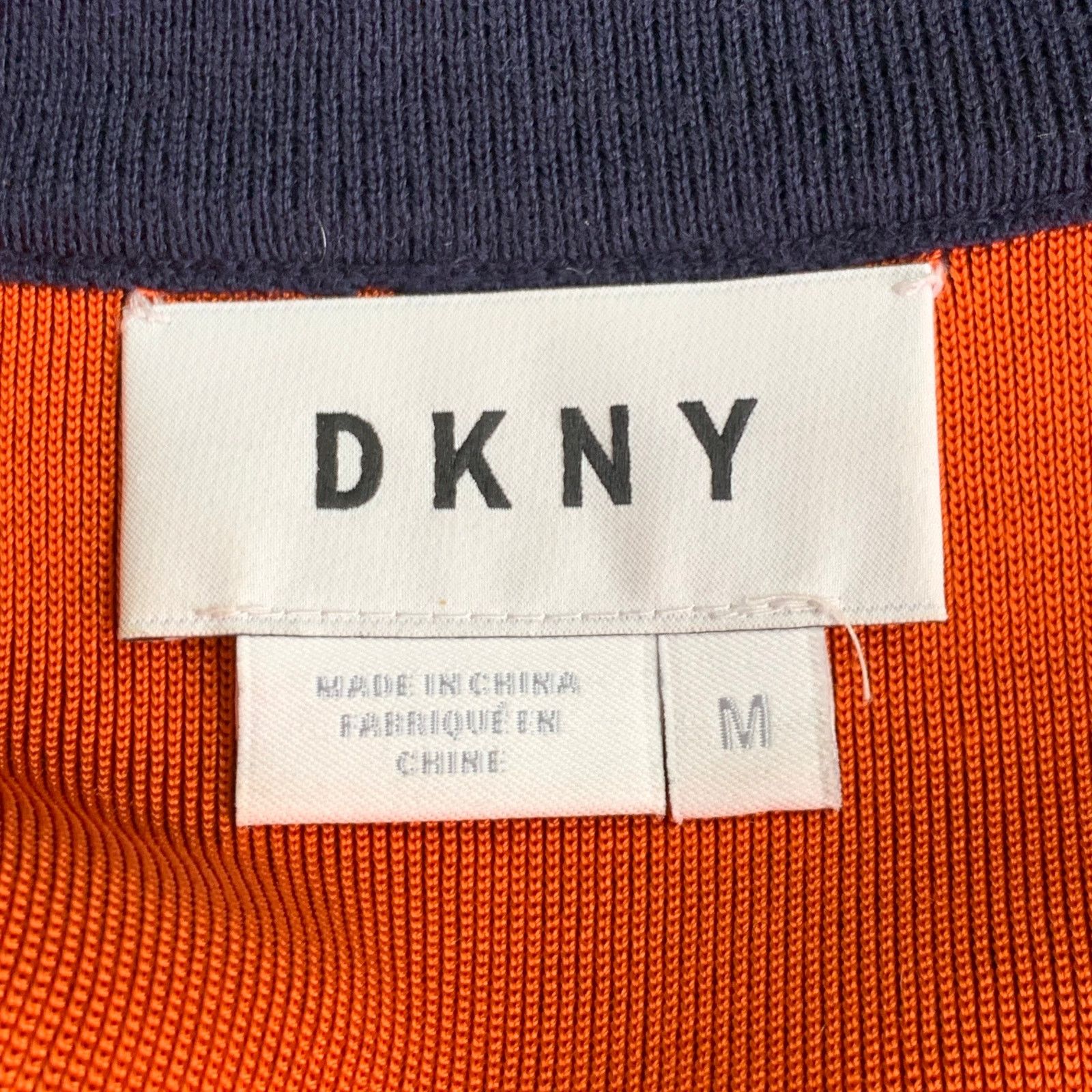 DKNY Navy Orange Merino Wool Contrast Trim Short Sleeve Dress Size M / US 6-8 / IT 42-44 - 4 Thumbnail