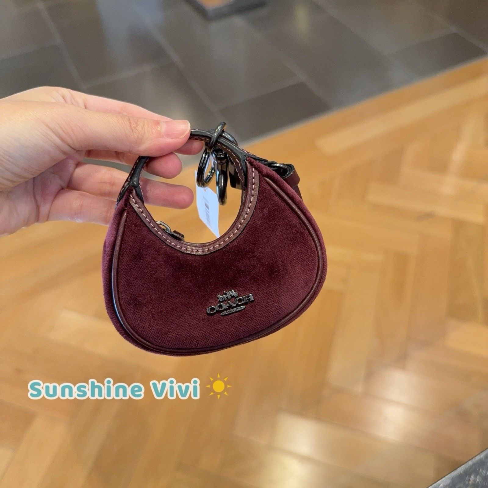 Coach NWT Coach Carmen Bag Charm Gunmetal/Burgundy Velvet CCF19 Size ONE SIZE - 2 Thumbnail
